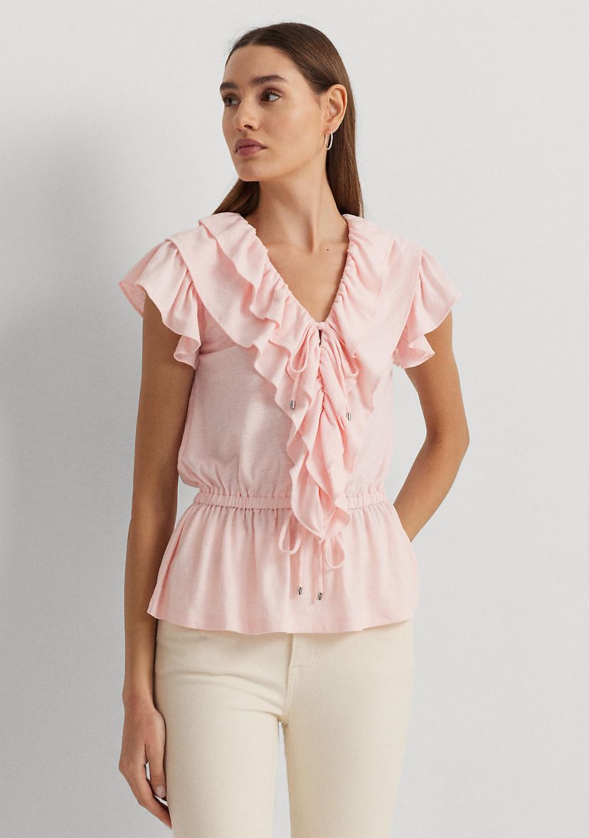 Ruffle Trim Jersey Peplum Top