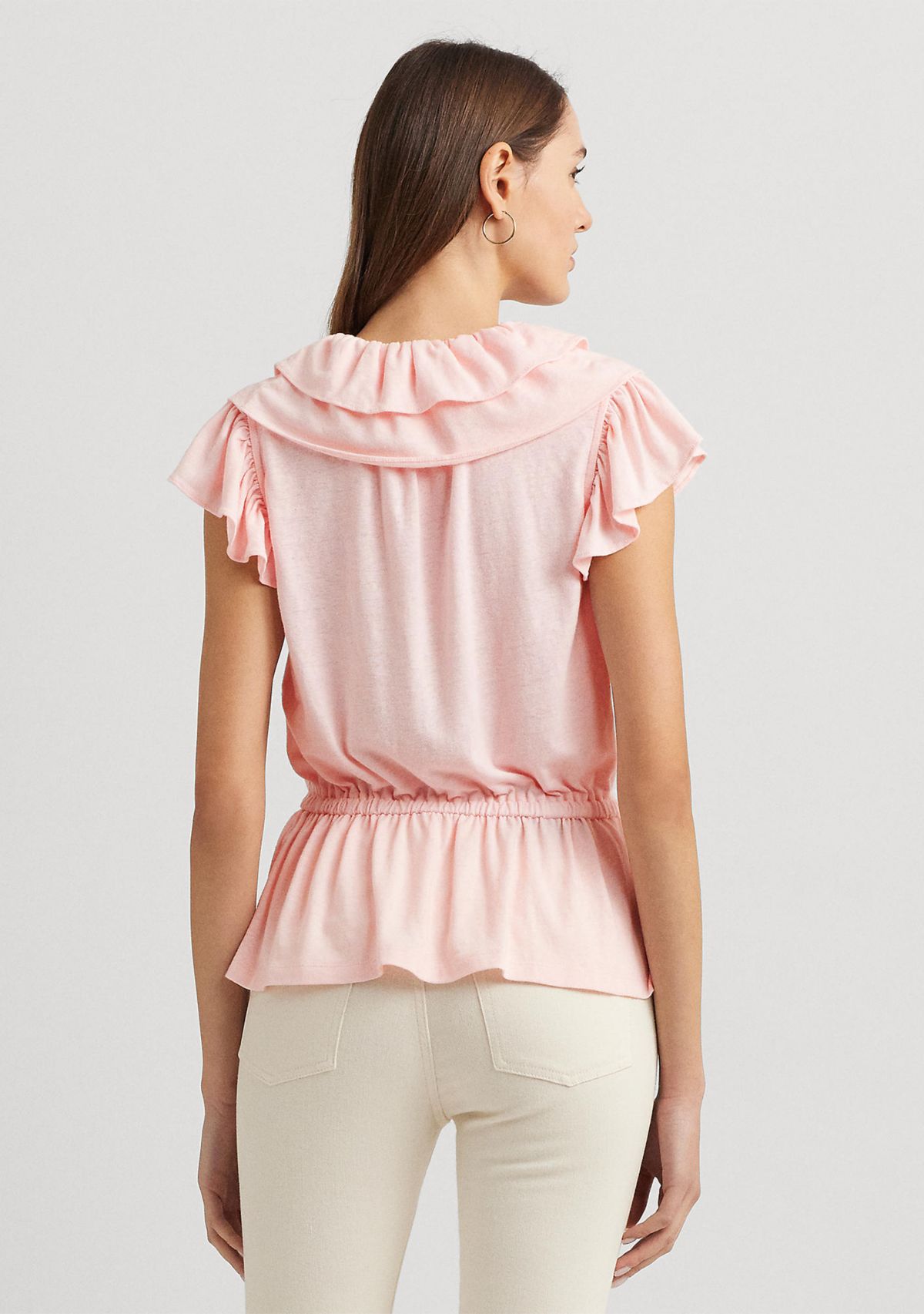 Ruffle Trim Jersey Peplum Top