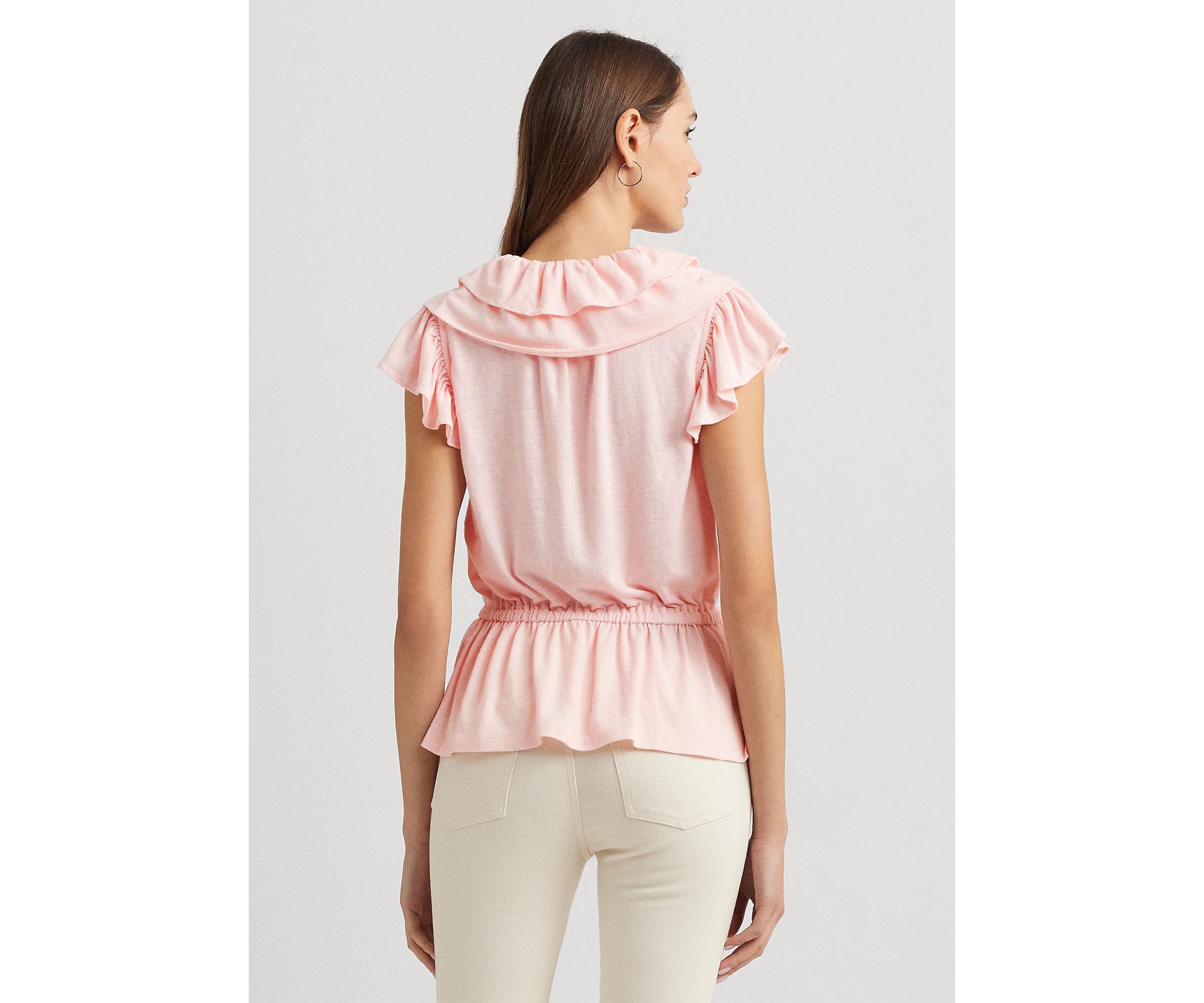 Ruffle Trim Jersey Peplum Top