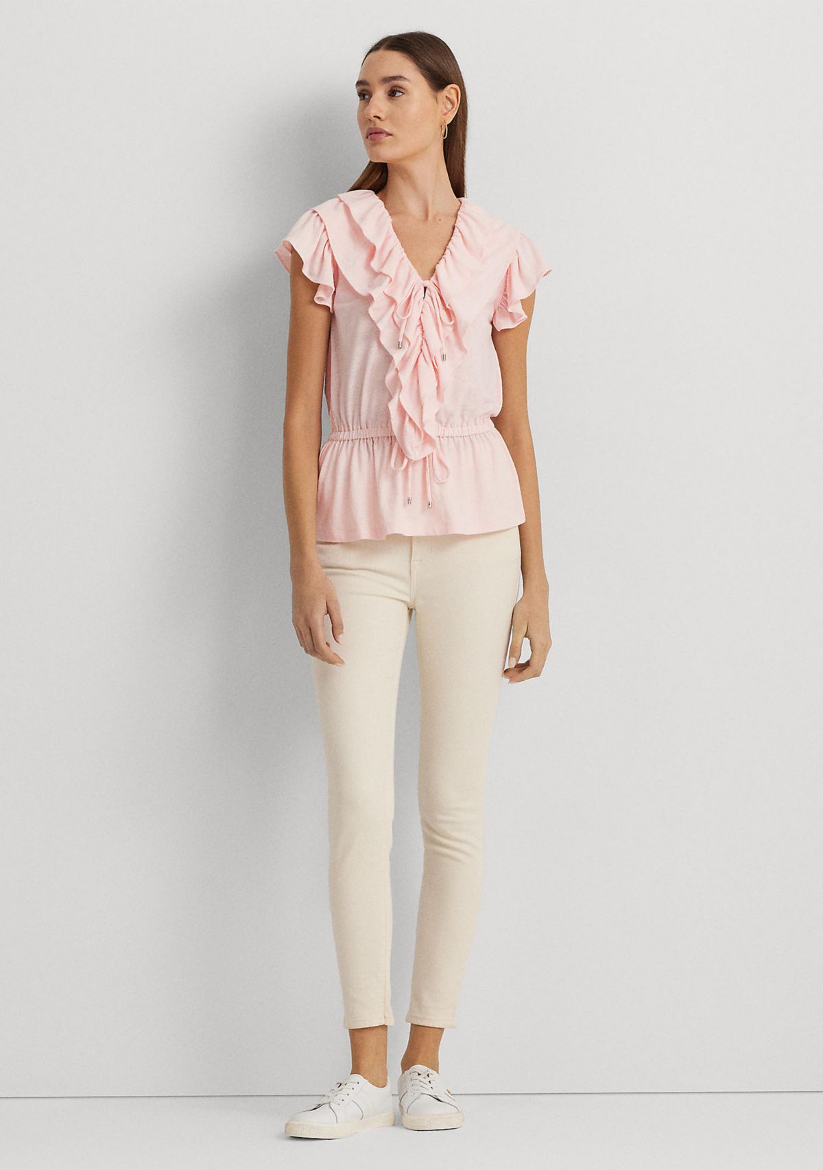 Ruffle Trim Jersey Peplum Top