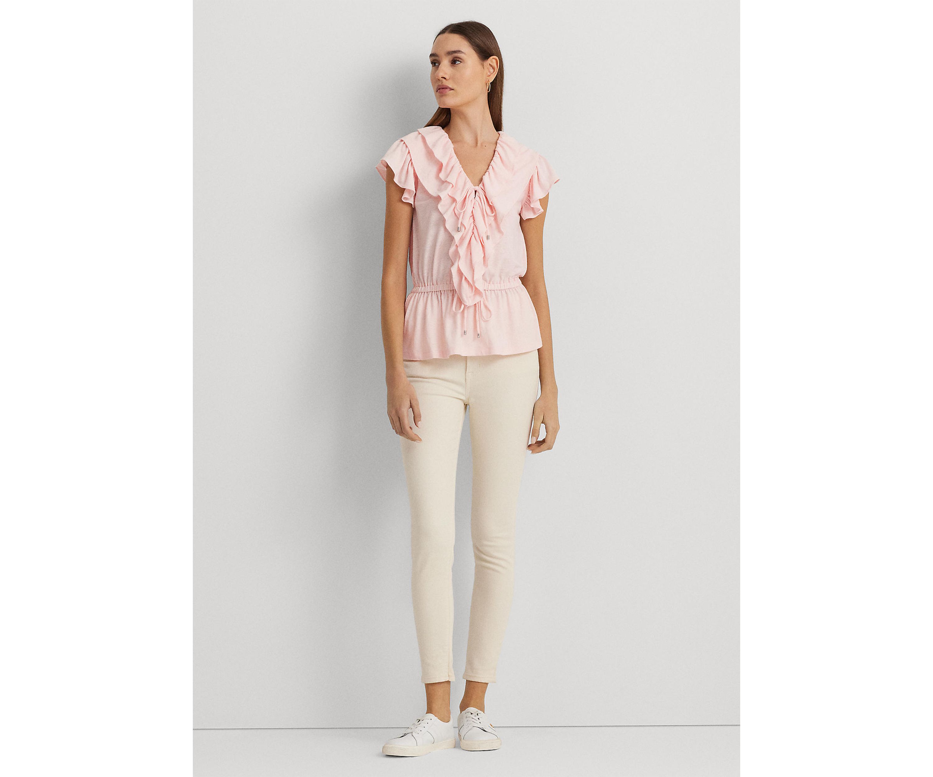 Ruffle Trim Jersey Peplum Top