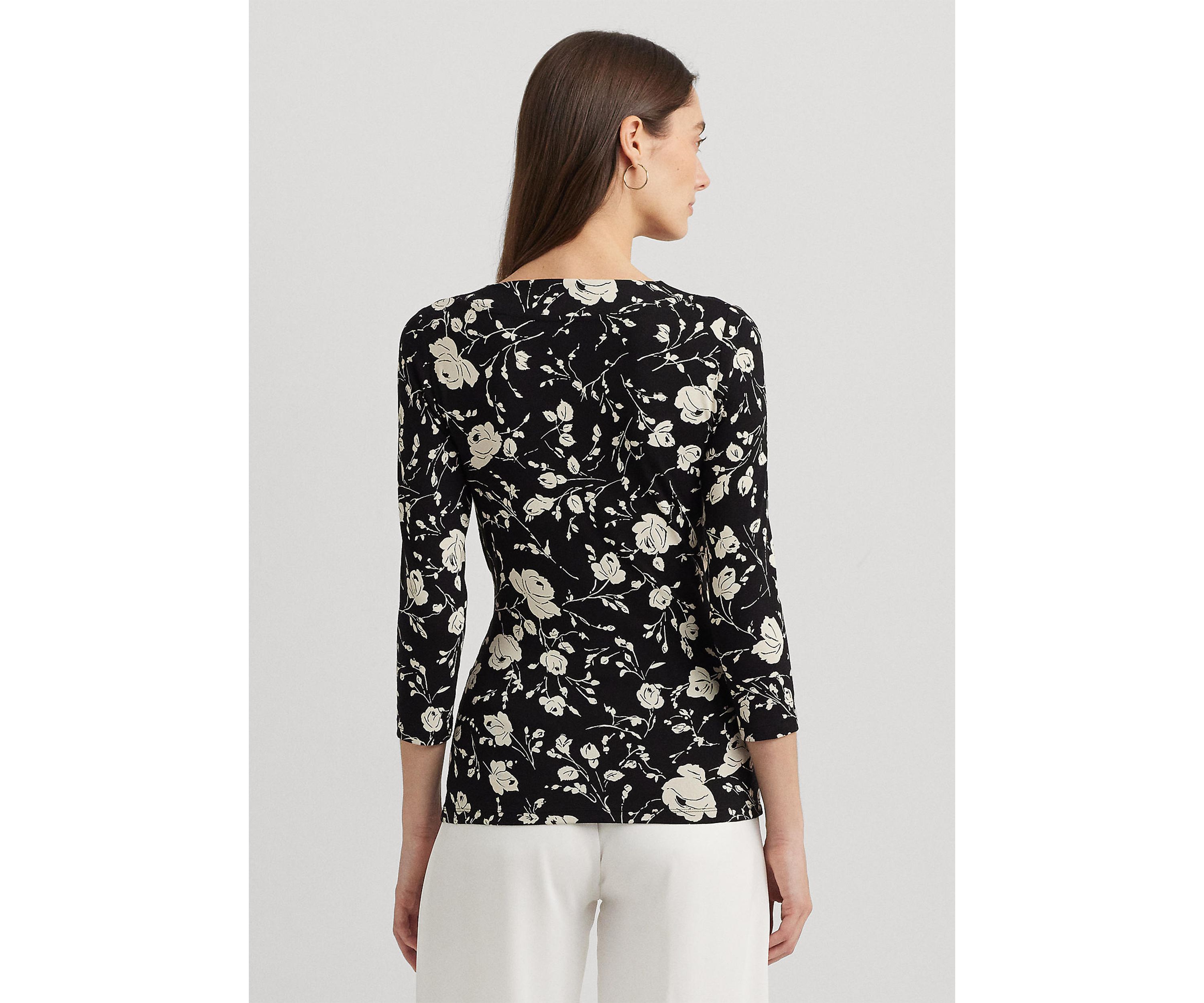 Womens Floral Surplice Stretch Jersey Top