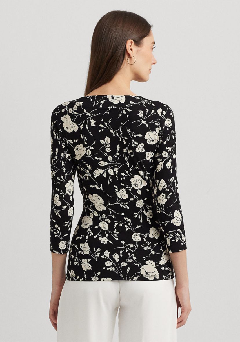 Womens Floral Surplice Stretch Jersey Top