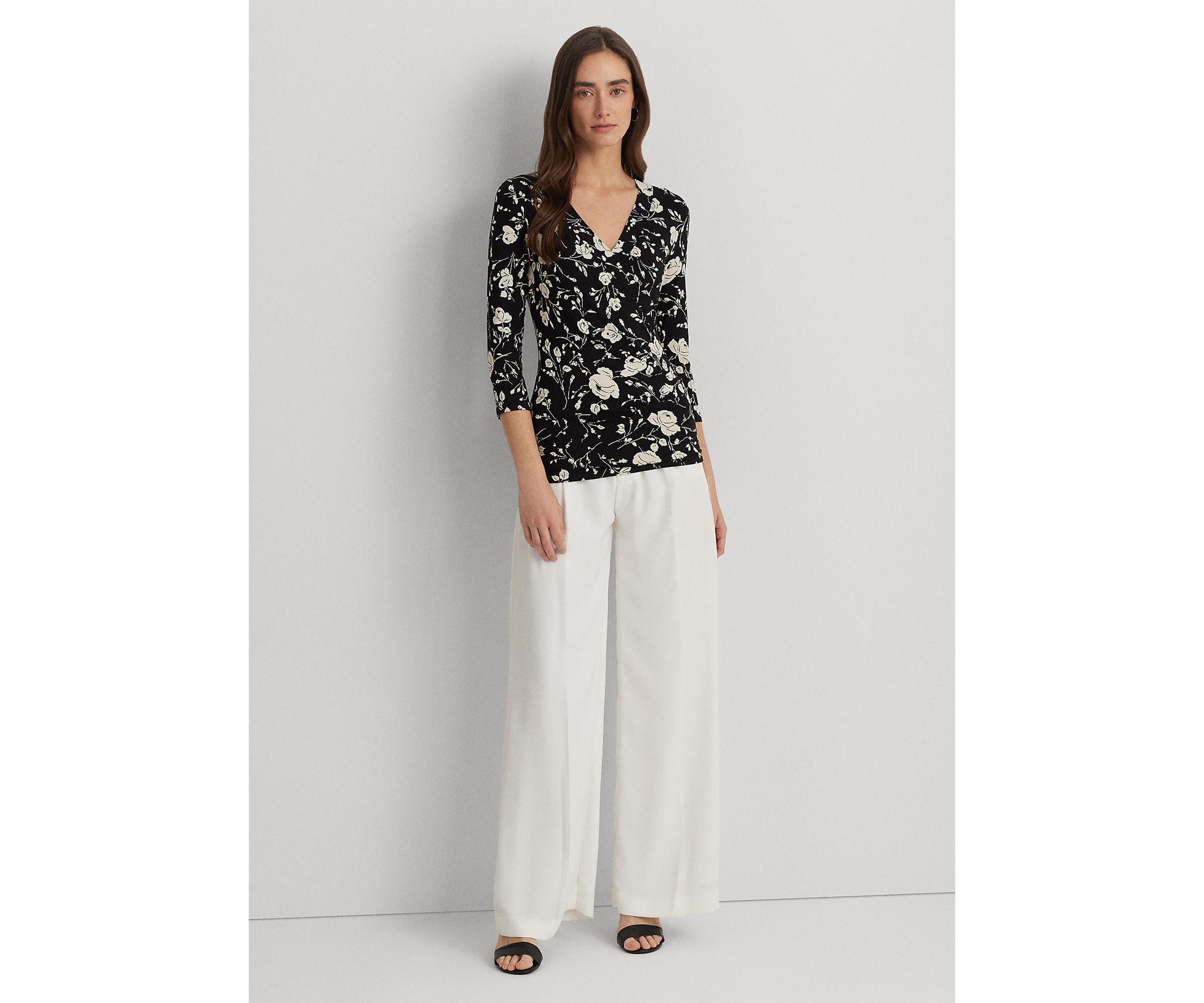 Womens Floral Surplice Stretch Jersey Top
