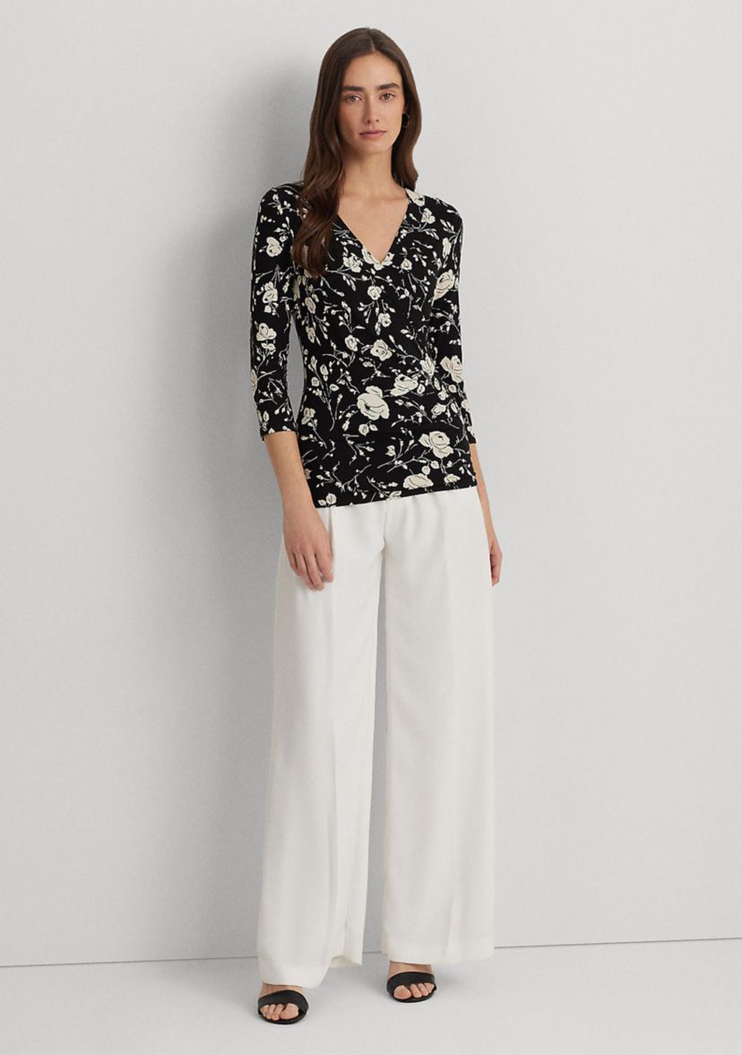 Womens Floral Surplice Stretch Jersey Top