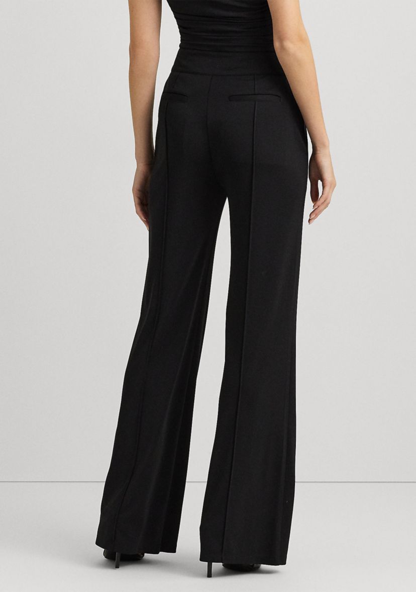 Womens Chain-Trim Pleated Jersey Wide-Leg Pants