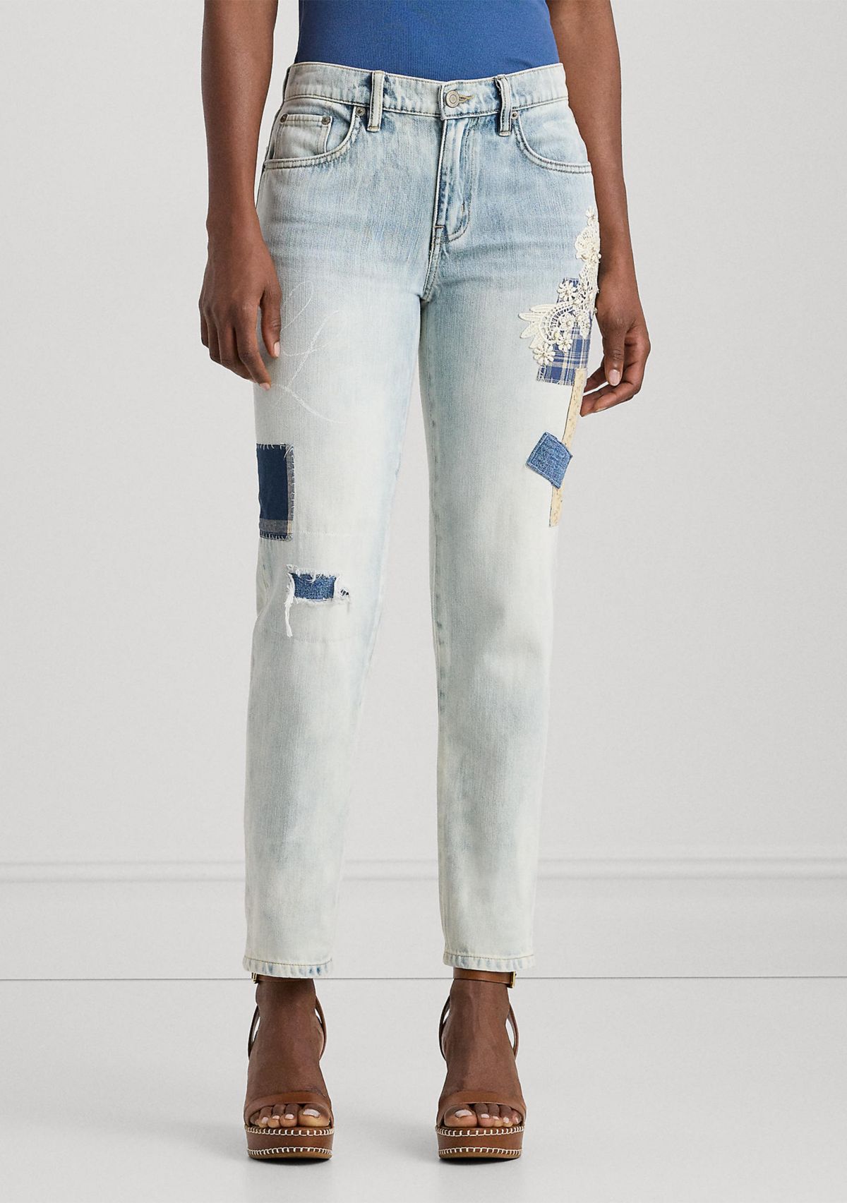 Patchwork Relaxed Tapered Ankle Jeans