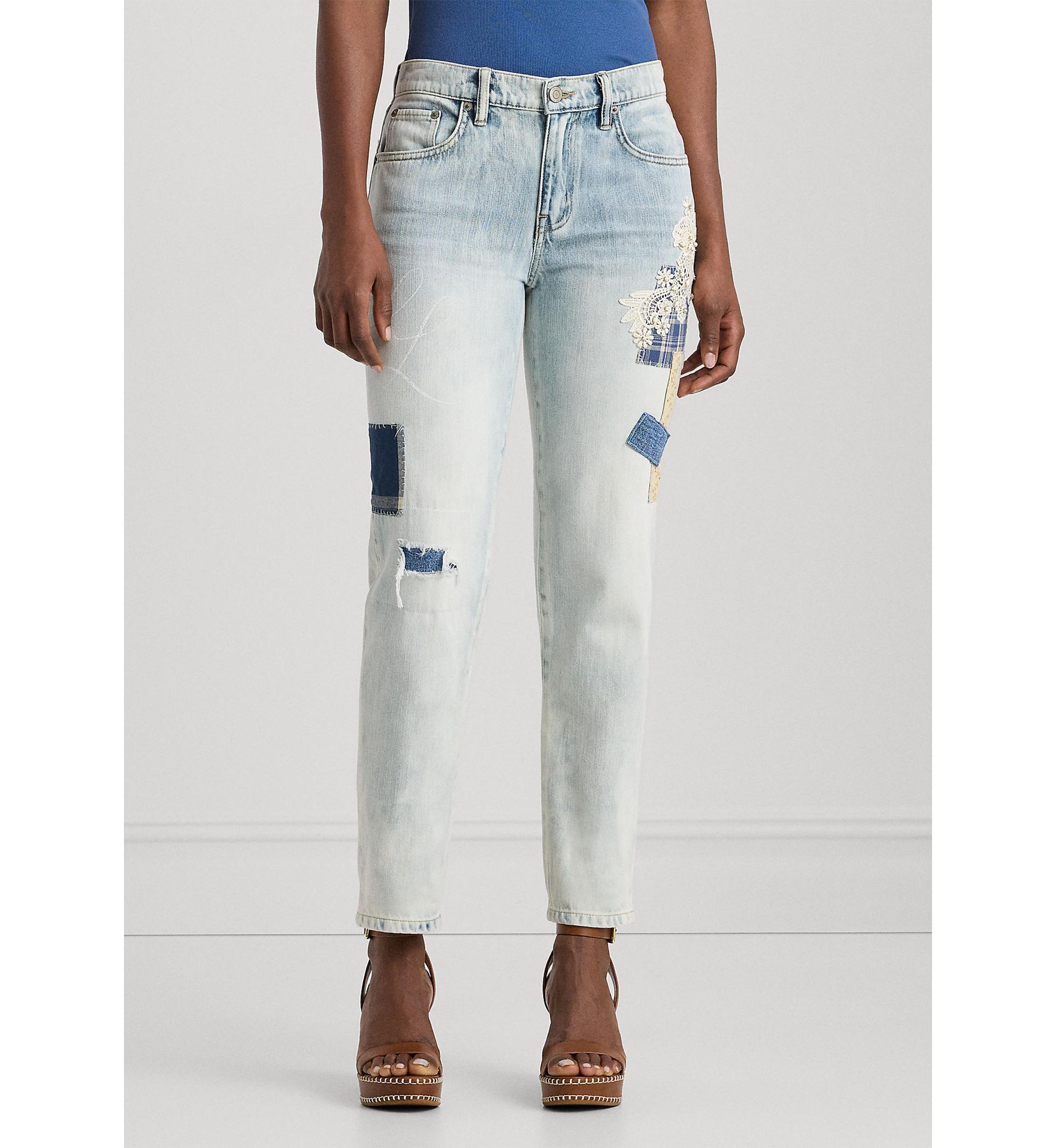 Patchwork Relaxed Tapered Ankle Jeans