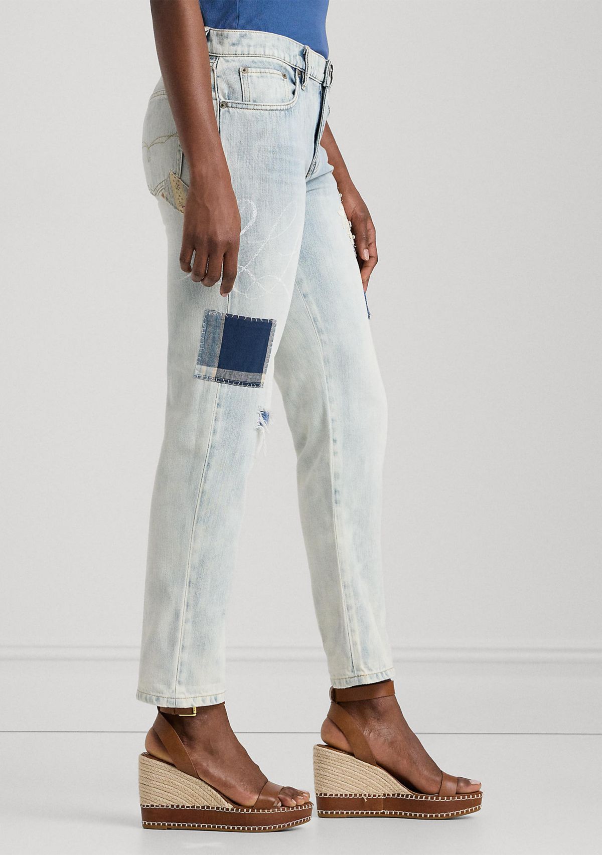 Patchwork Relaxed Tapered Ankle Jeans