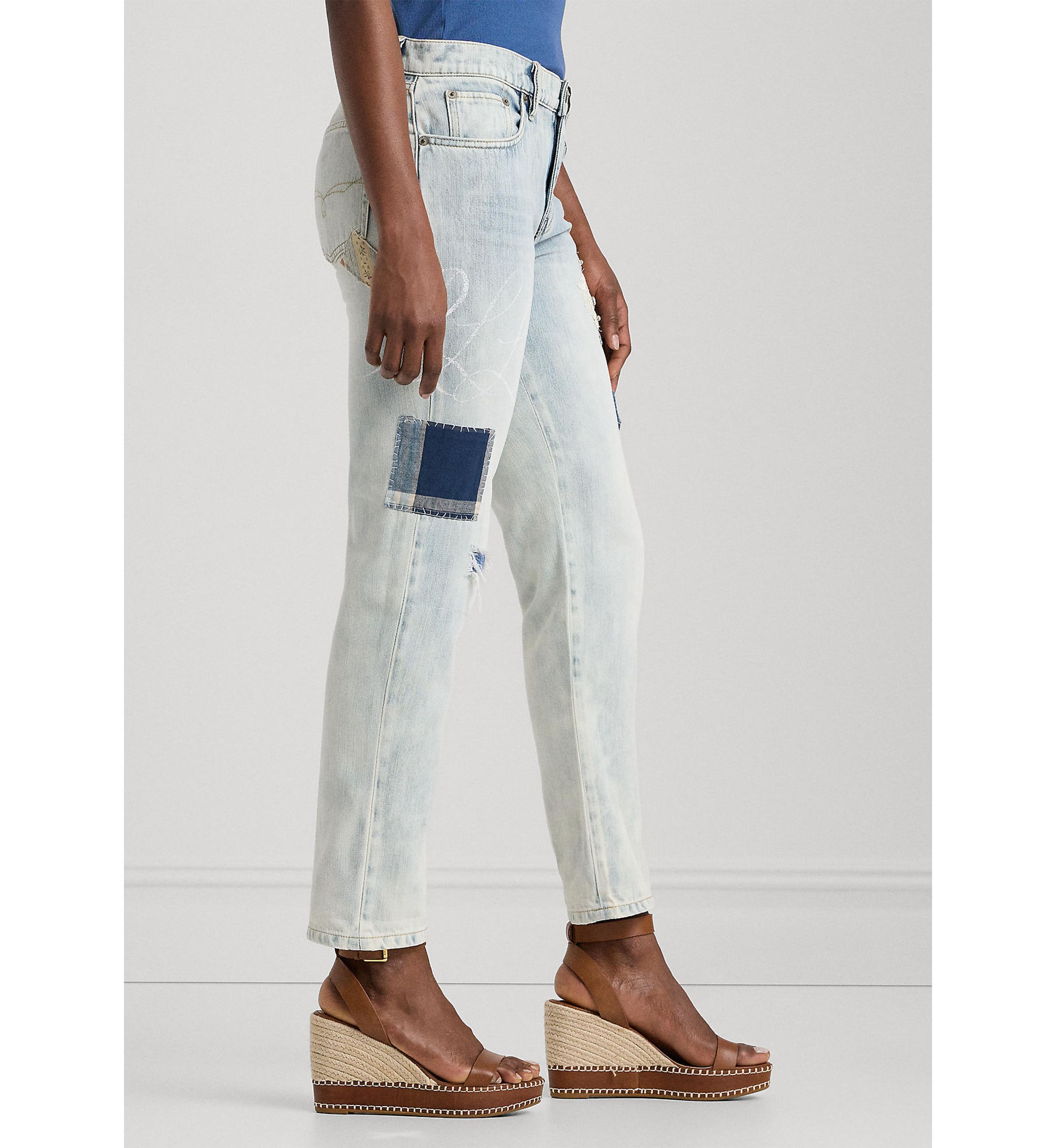 Patchwork Relaxed Tapered Ankle Jeans