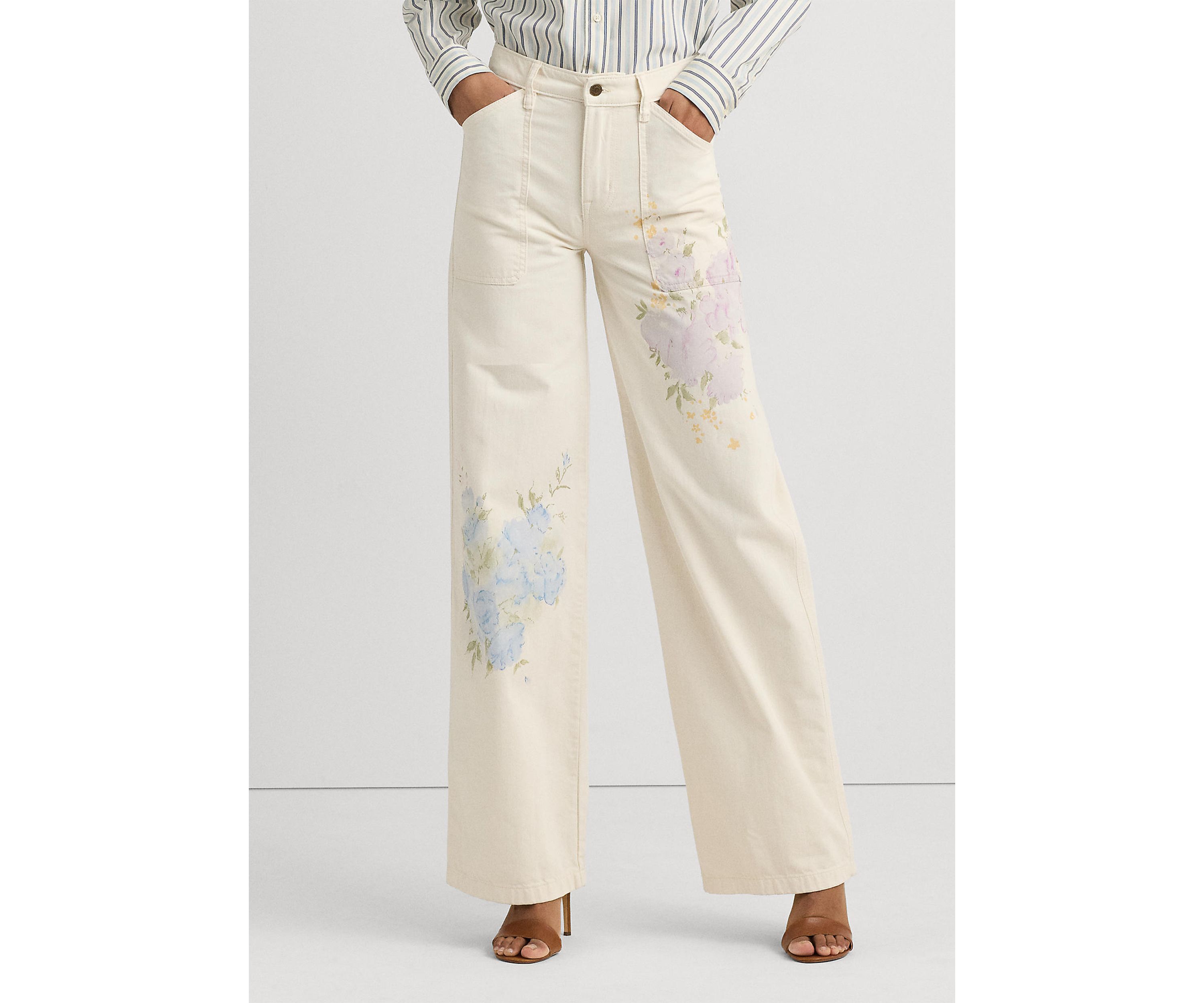 Floral High Rise Wide Leg Jeans