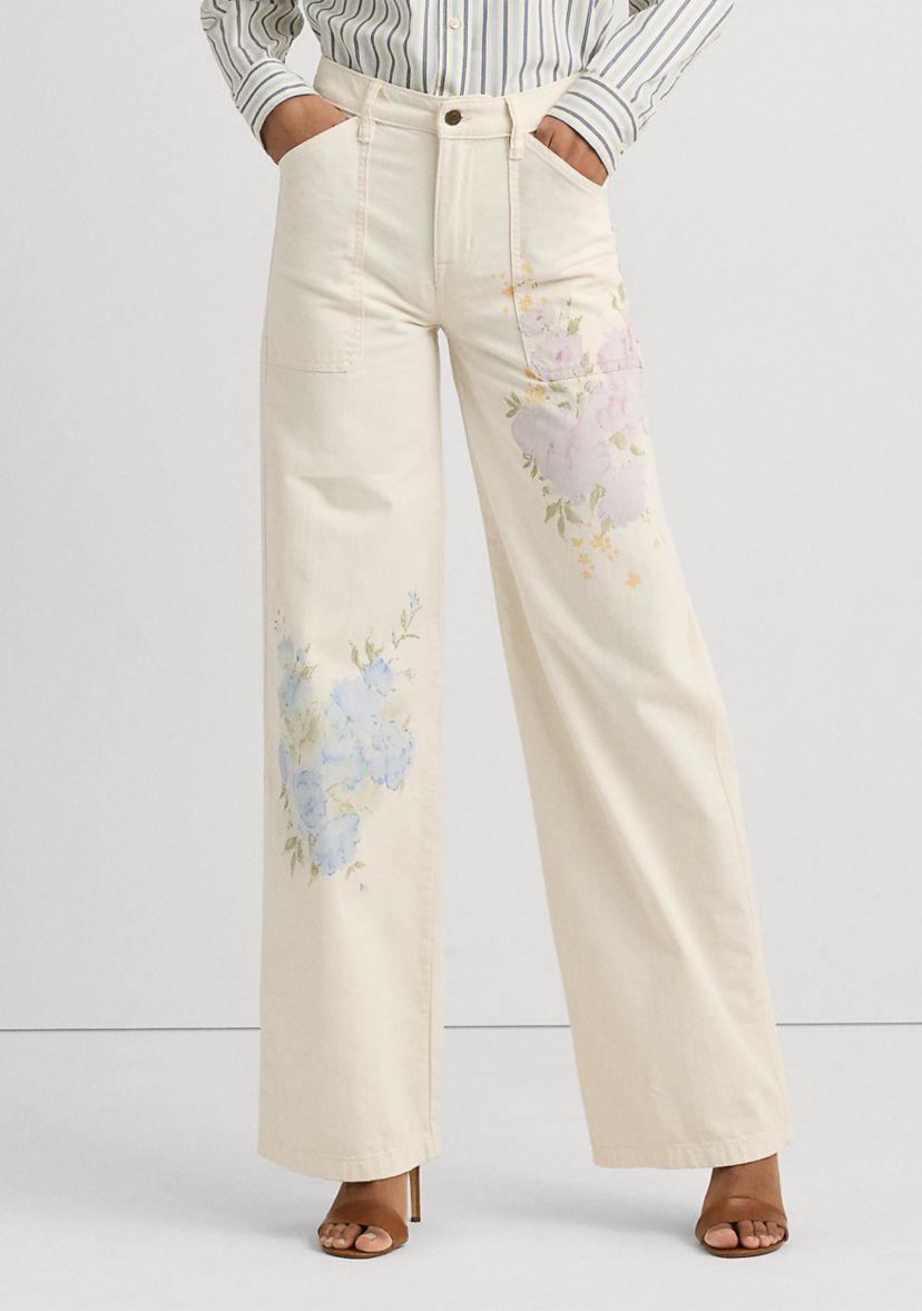 Floral High Rise Wide Leg Jeans