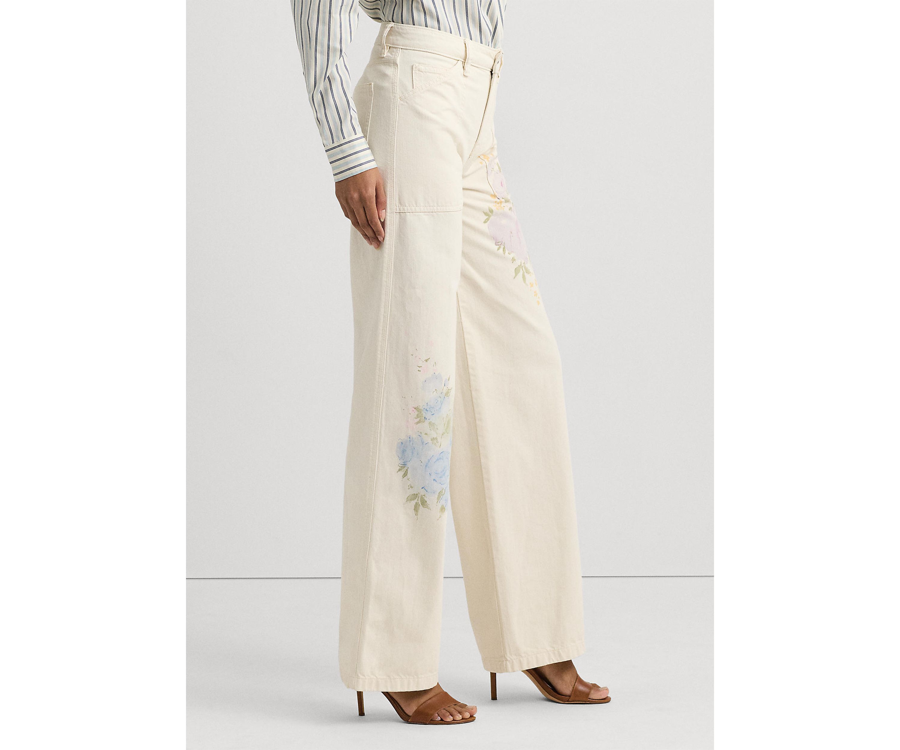 Floral High Rise Wide Leg Jeans