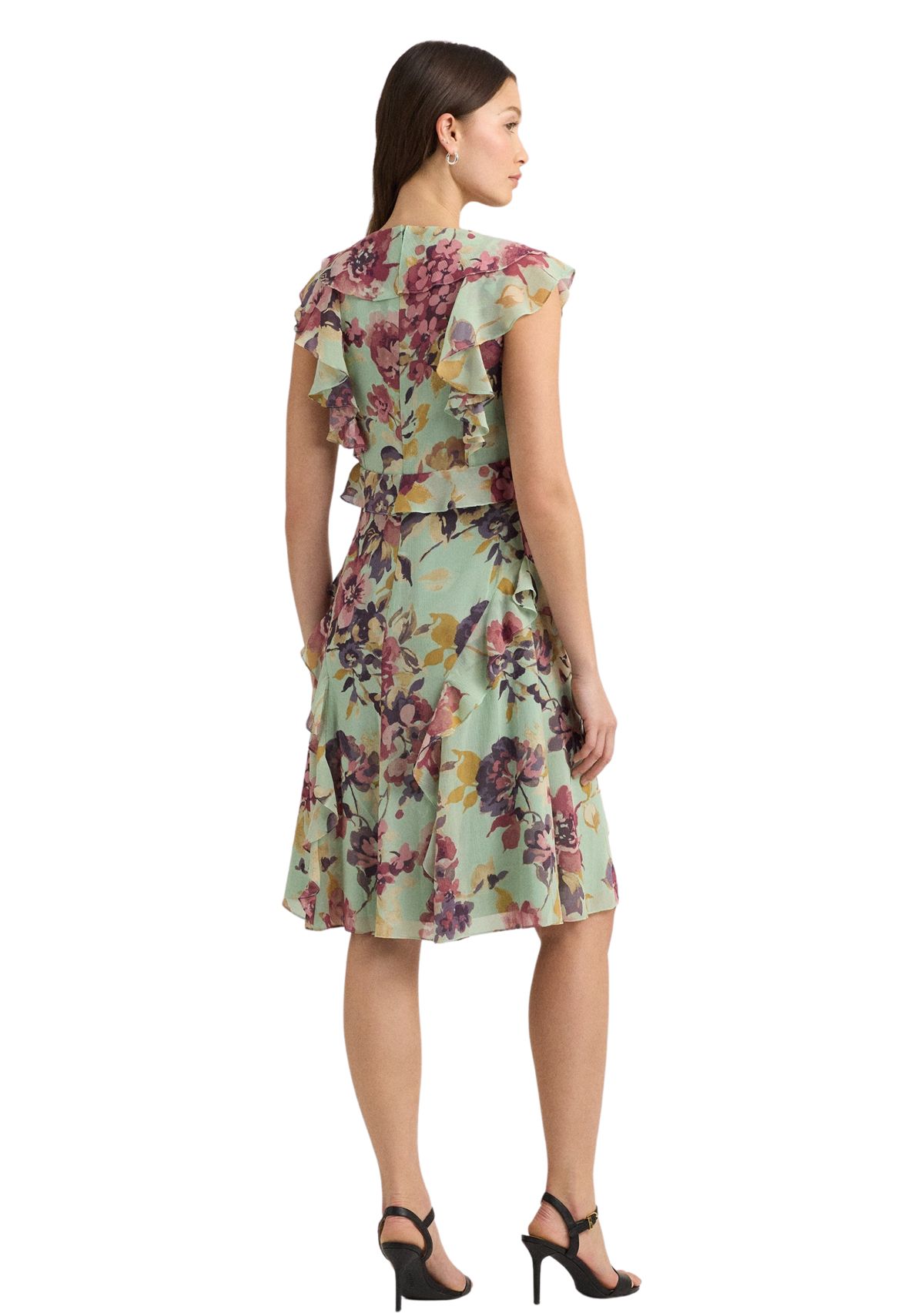Floral Ruffle Trim Georgette Dress