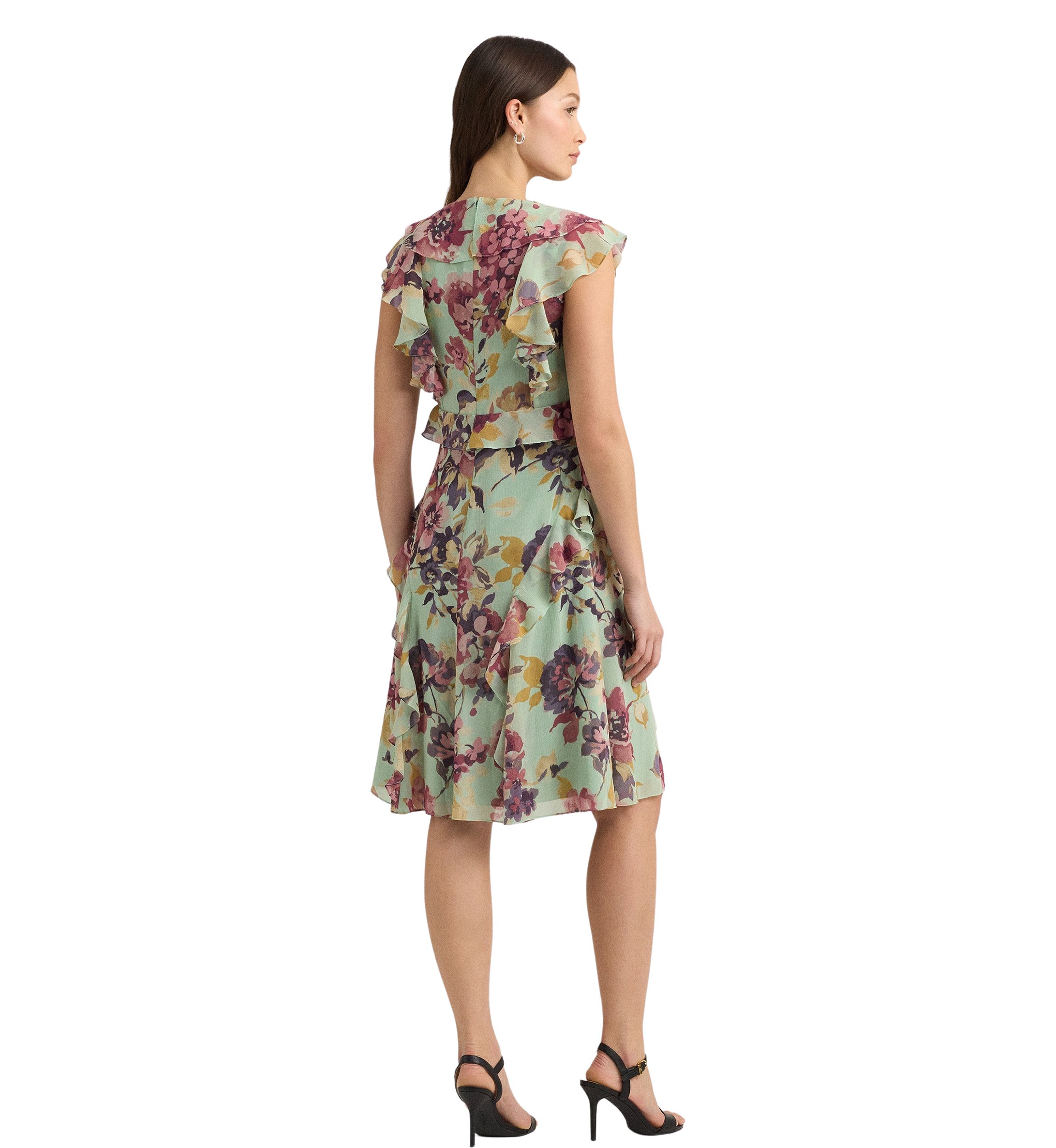 Floral Ruffle Trim Georgette Dress