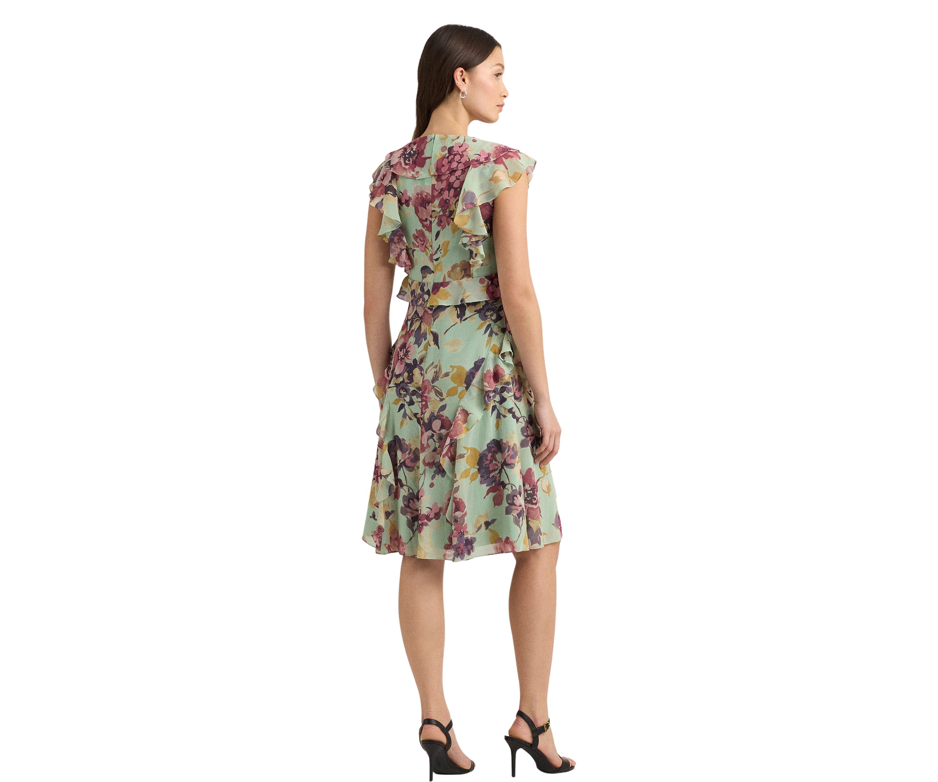 Floral Ruffle Trim Georgette Dress