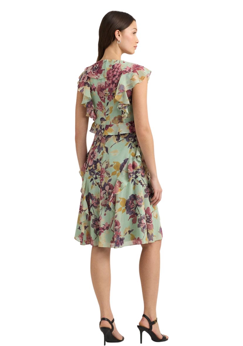 Floral Ruffle Trim Georgette Dress