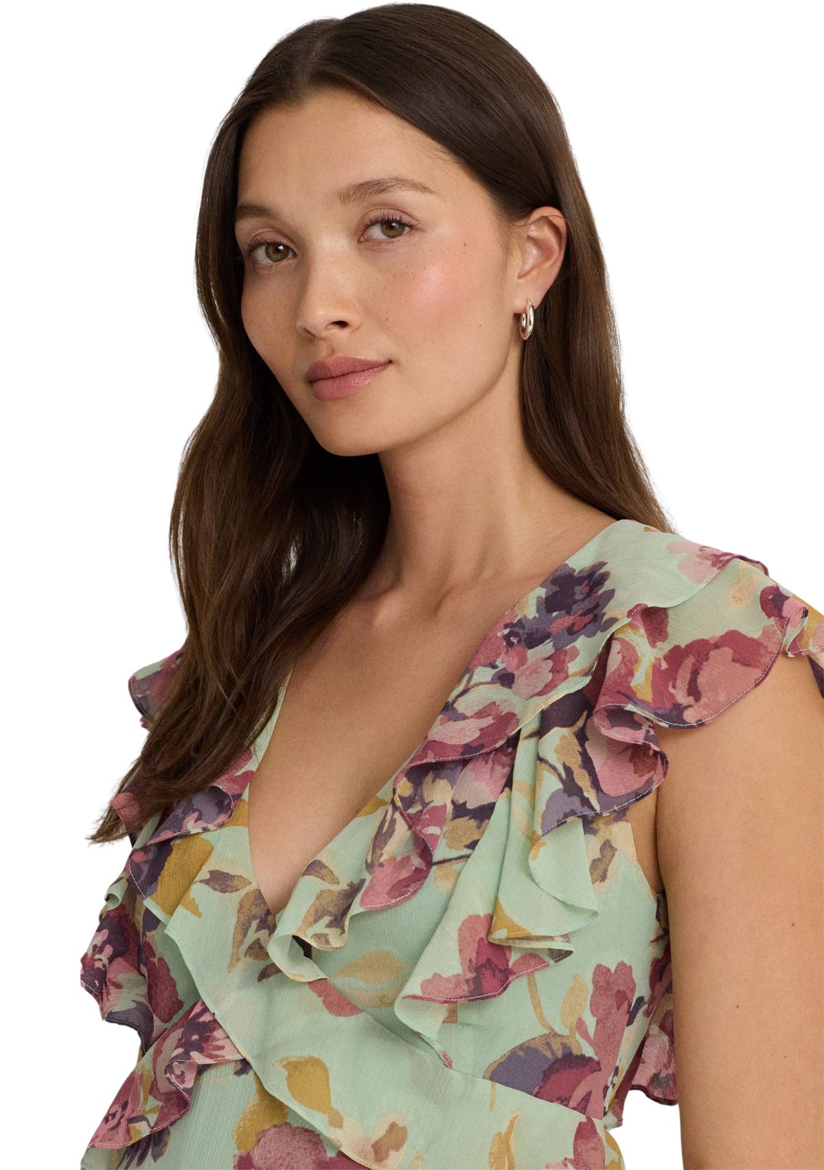 Floral Ruffle Trim Georgette Dress