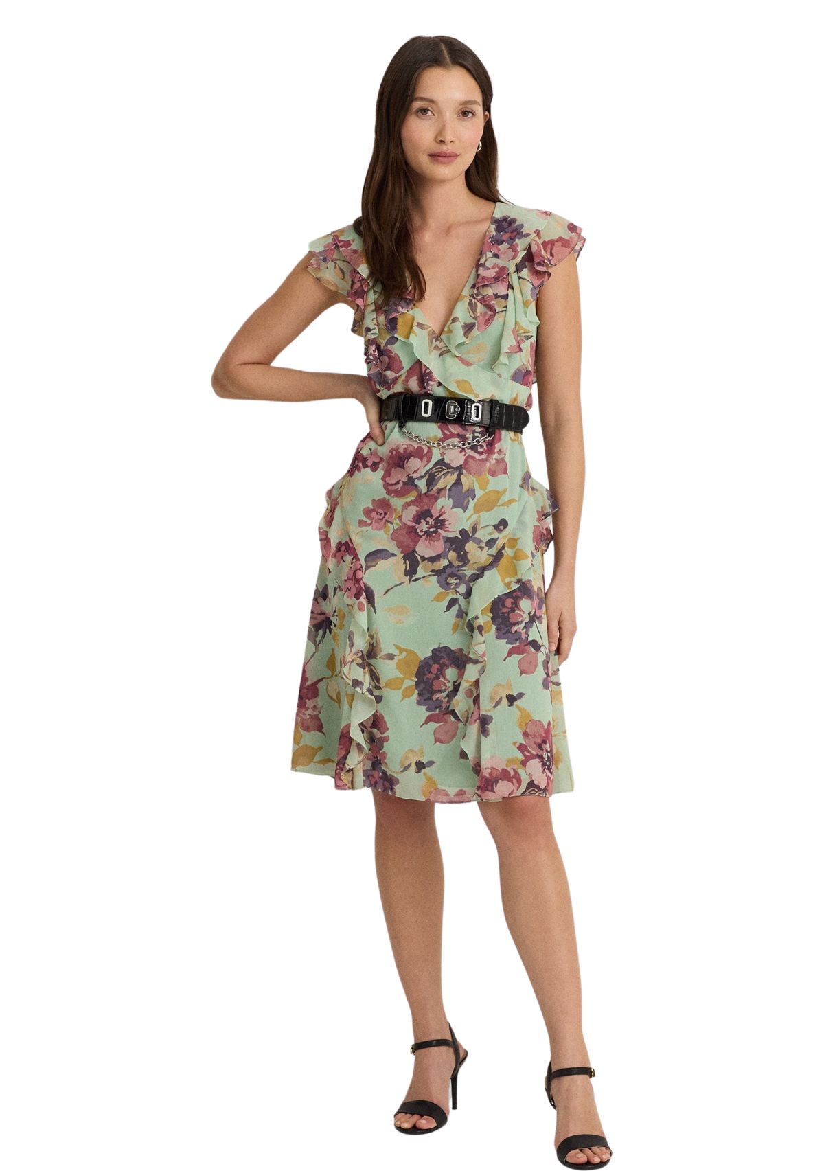 Floral Ruffle Trim Georgette Dress