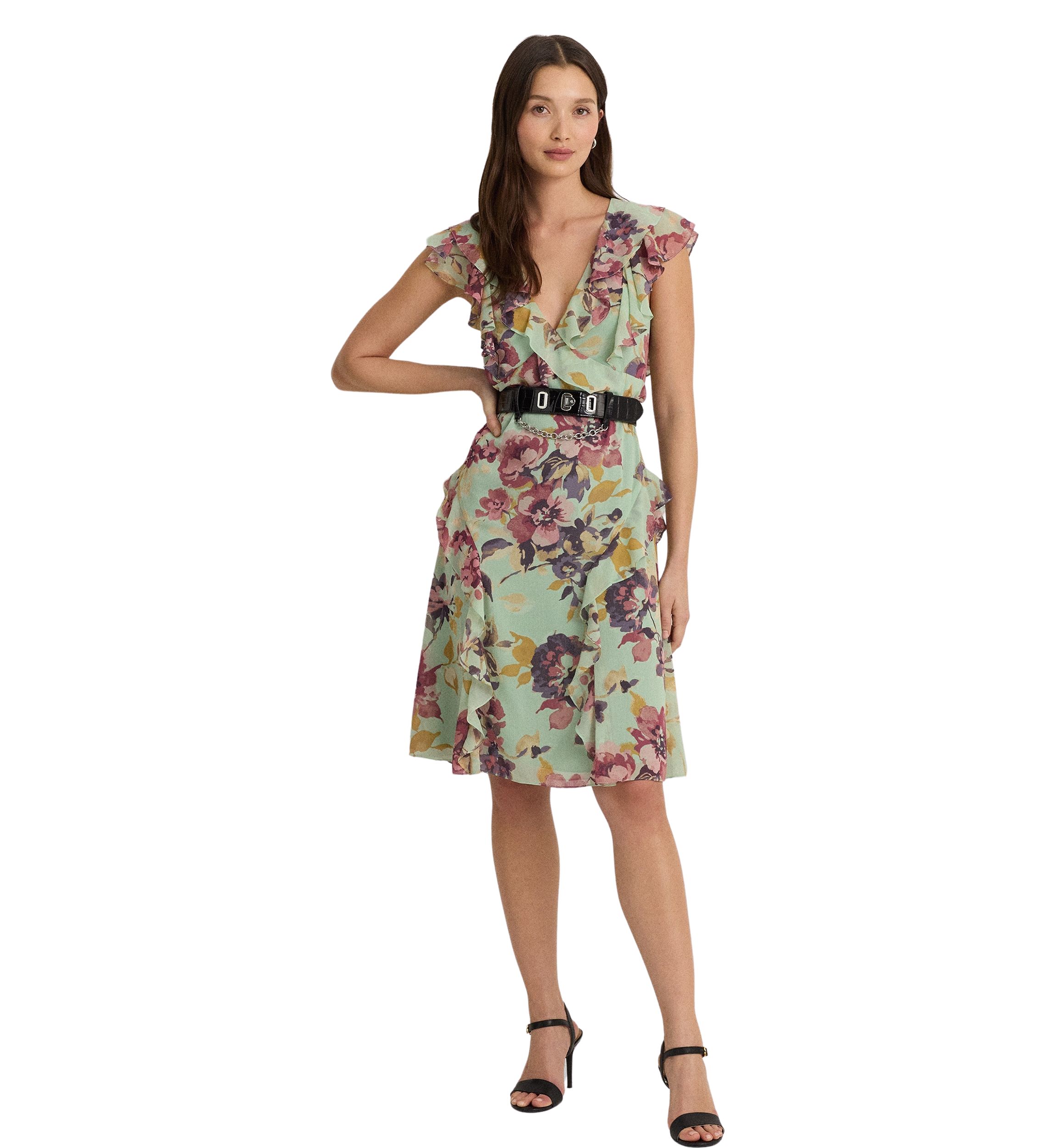 Floral Ruffle Trim Georgette Dress