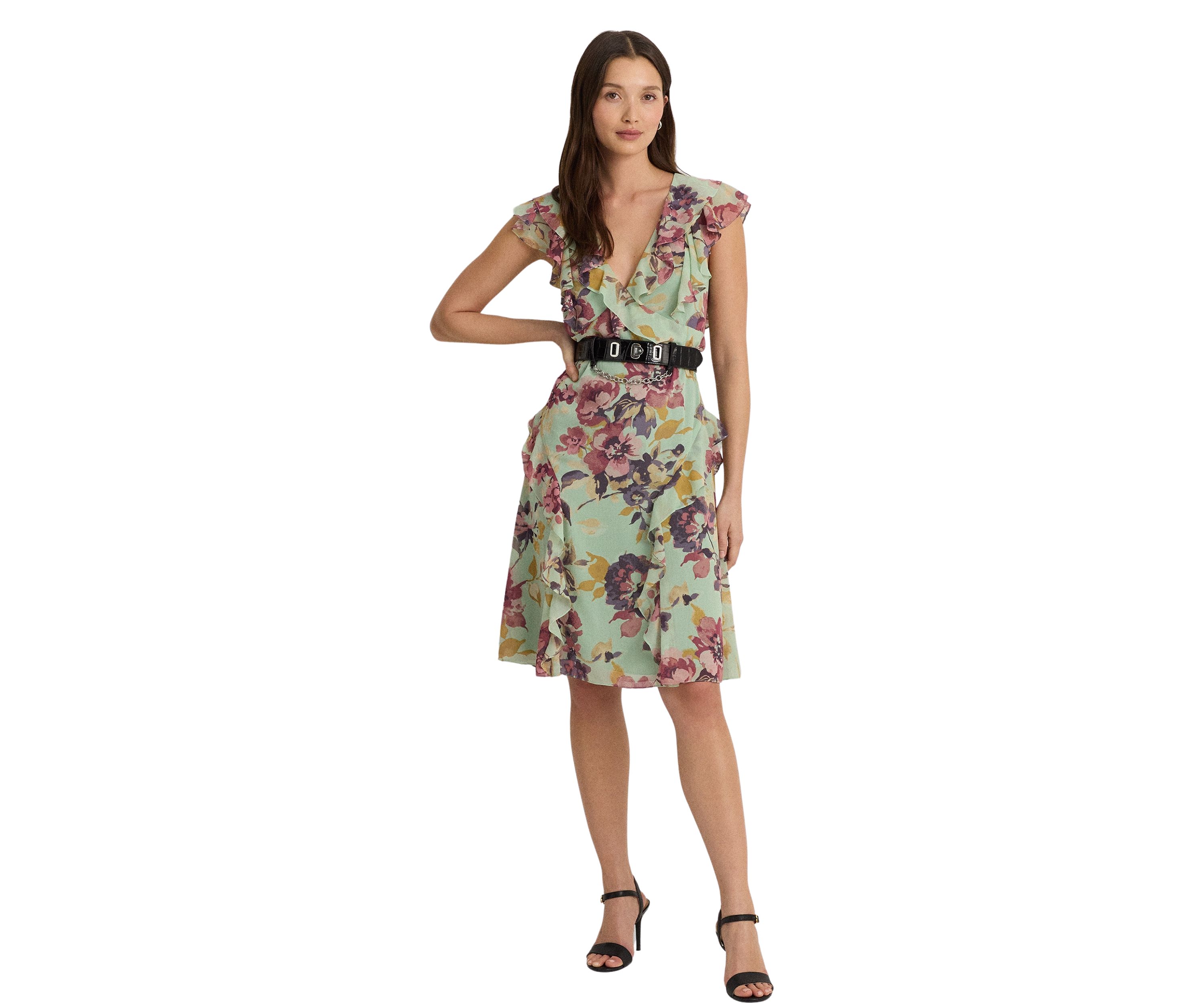 Floral Ruffle Trim Georgette Dress