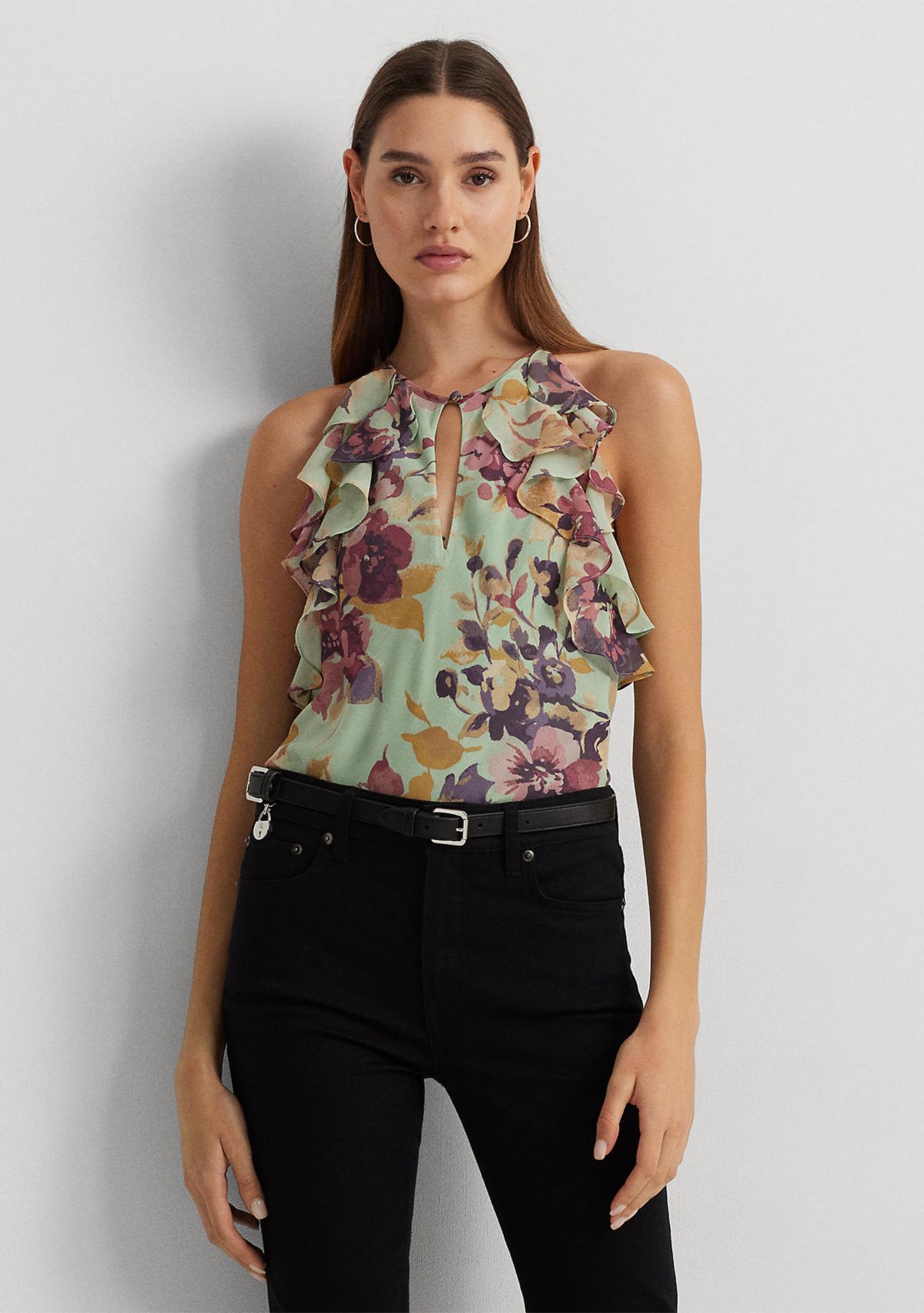 Womens Floral Crinkle Georgette Halter Blouse