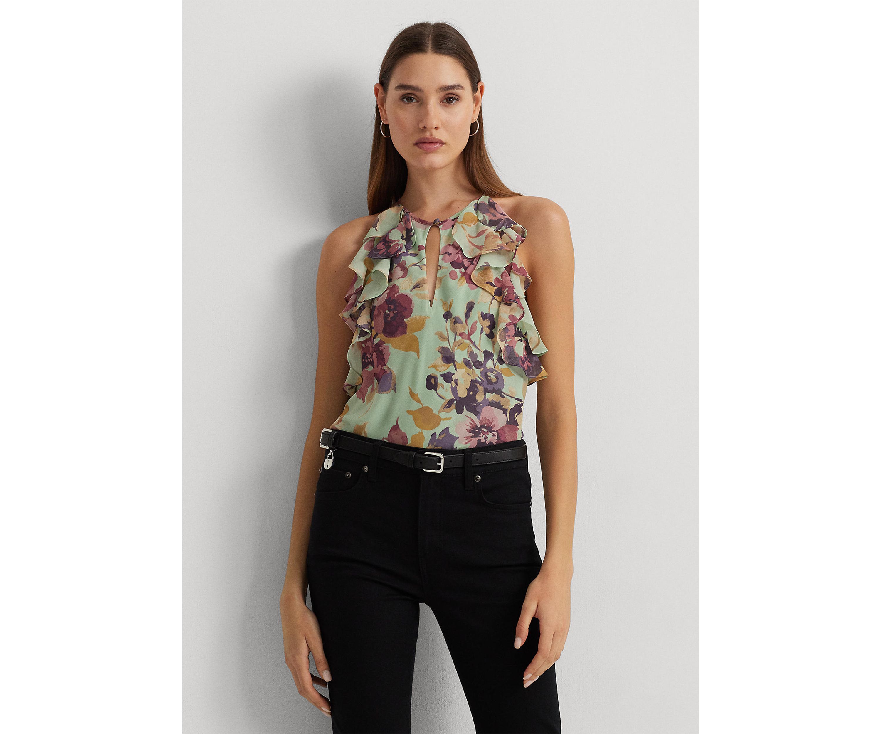 Womens Floral Crinkle Georgette Halter Blouse