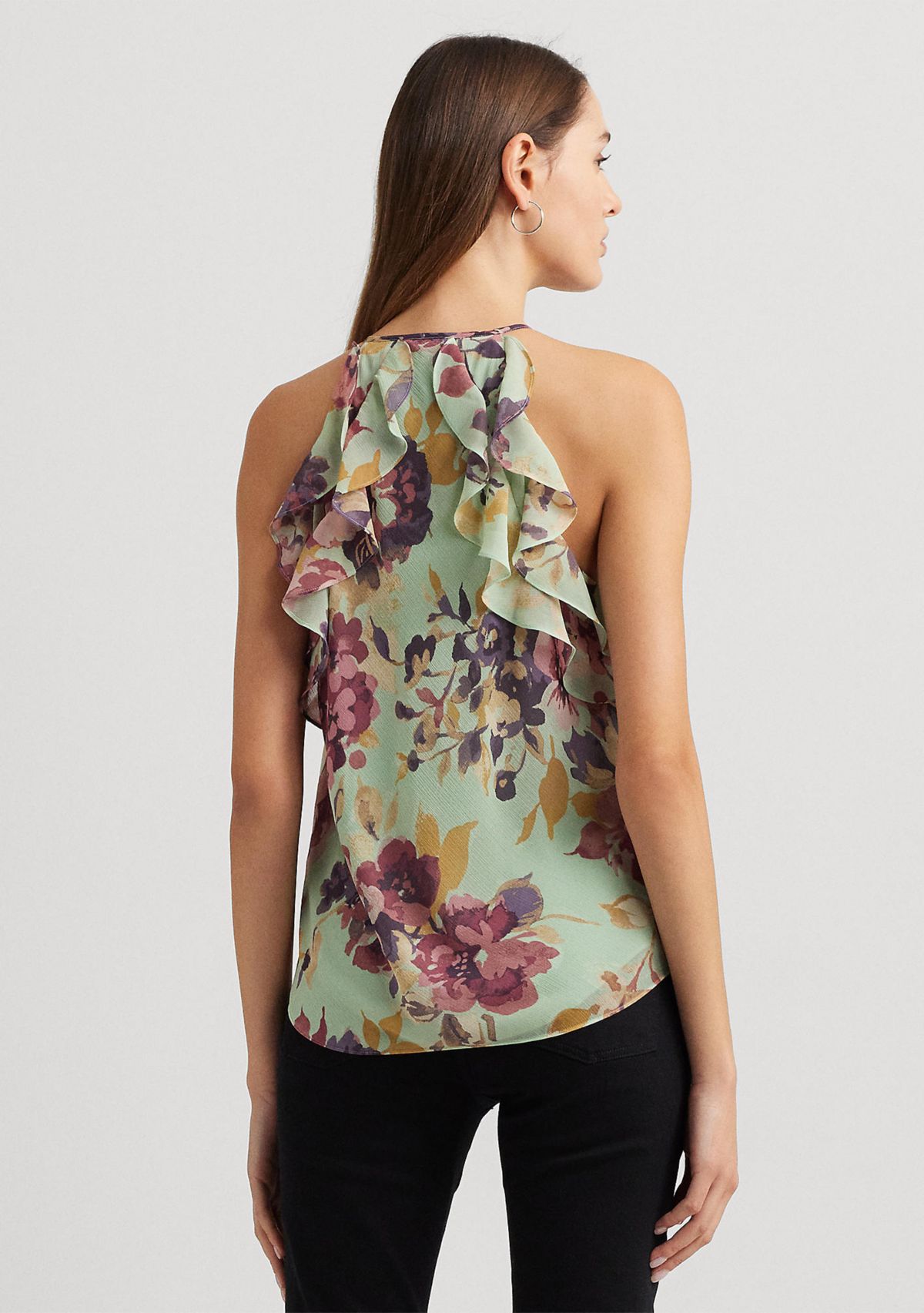 Womens Floral Crinkle Georgette Halter Blouse