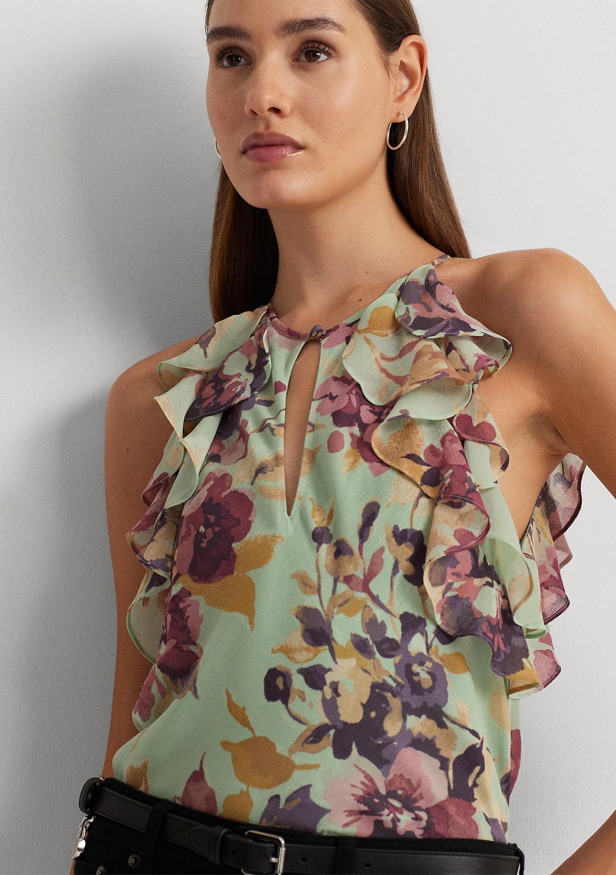 Womens Floral Crinkle Georgette Halter Blouse