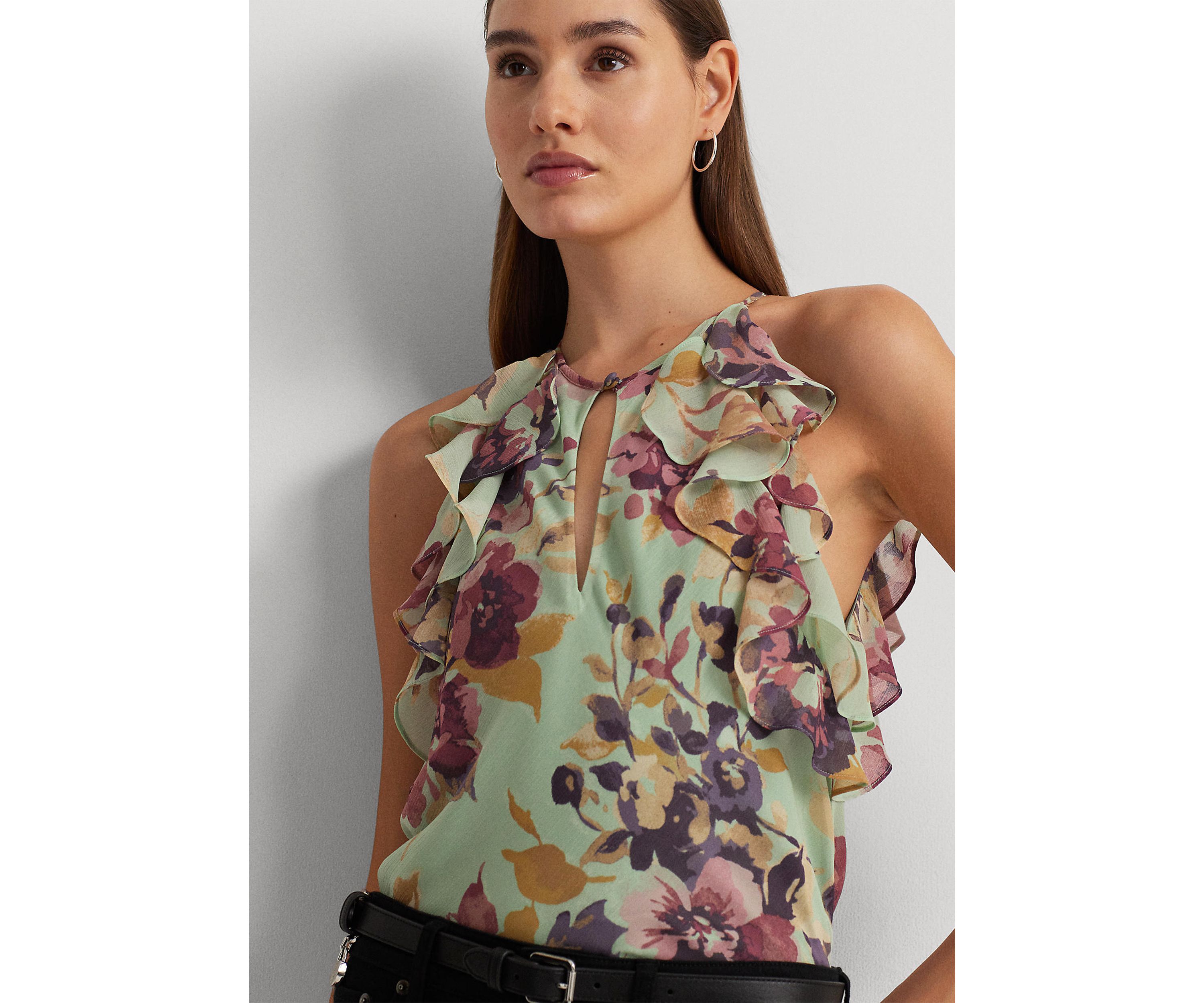 Womens Floral Crinkle Georgette Halter Blouse