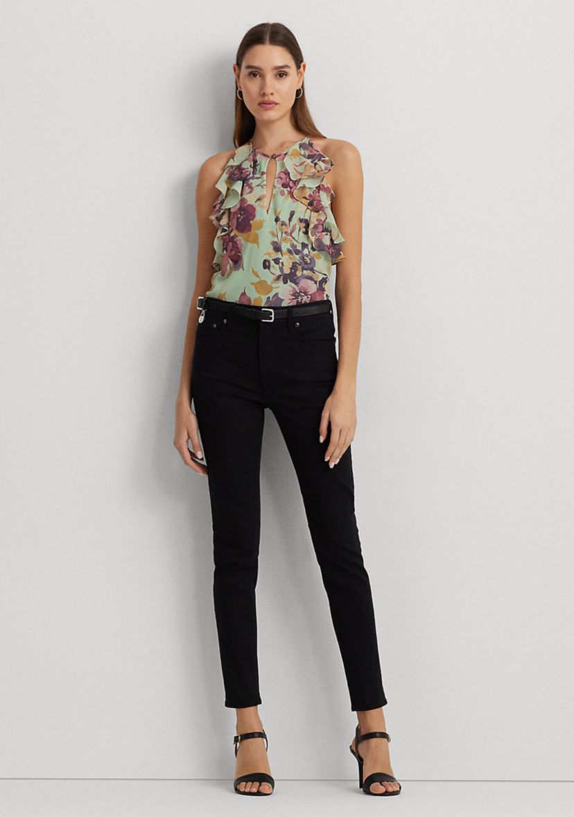 Womens Floral Crinkle Georgette Halter Blouse