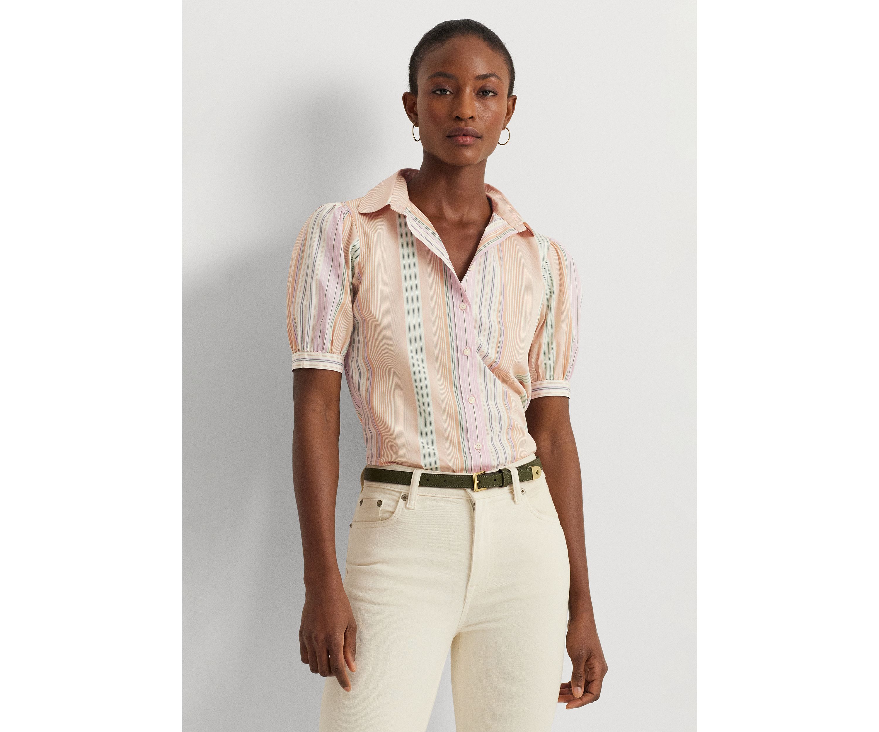 Striped Broadcloth Puff Sleeve Shirt