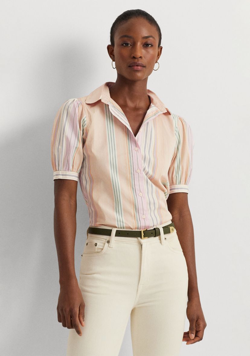 Striped Broadcloth Puff Sleeve Shirt