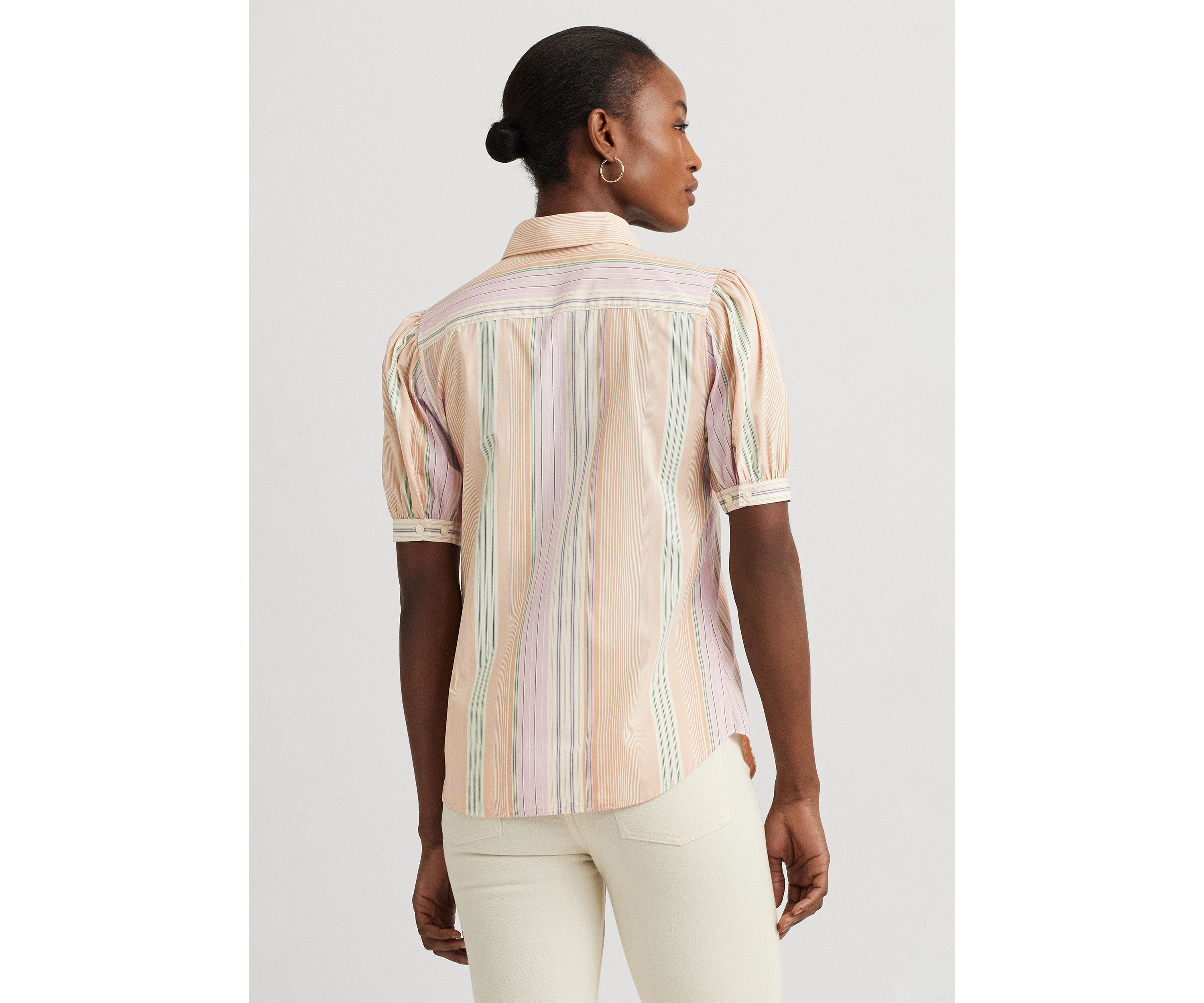 Striped Broadcloth Puff Sleeve Shirt