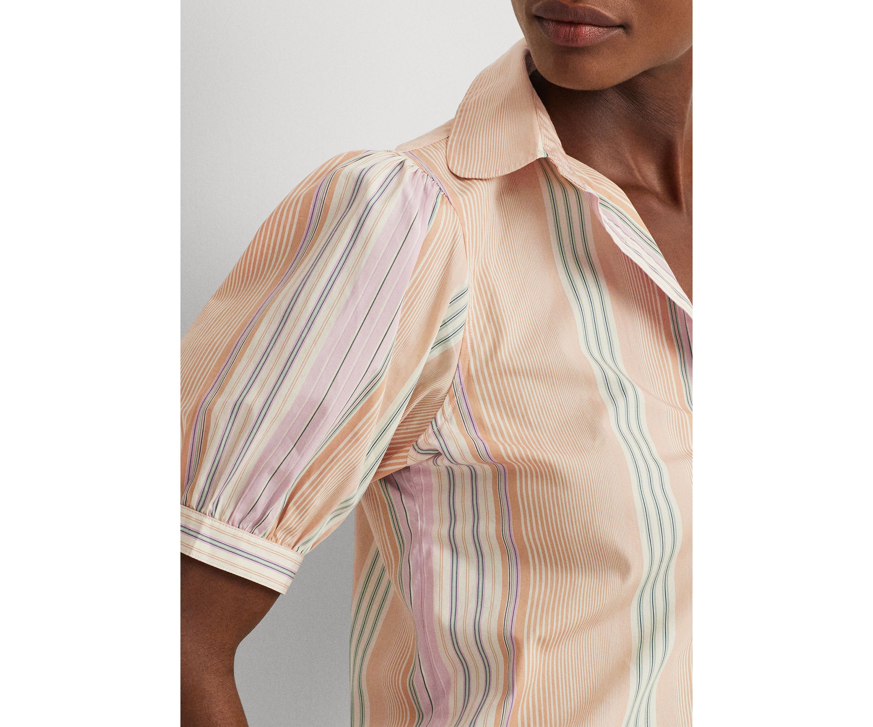 Striped Broadcloth Puff Sleeve Shirt