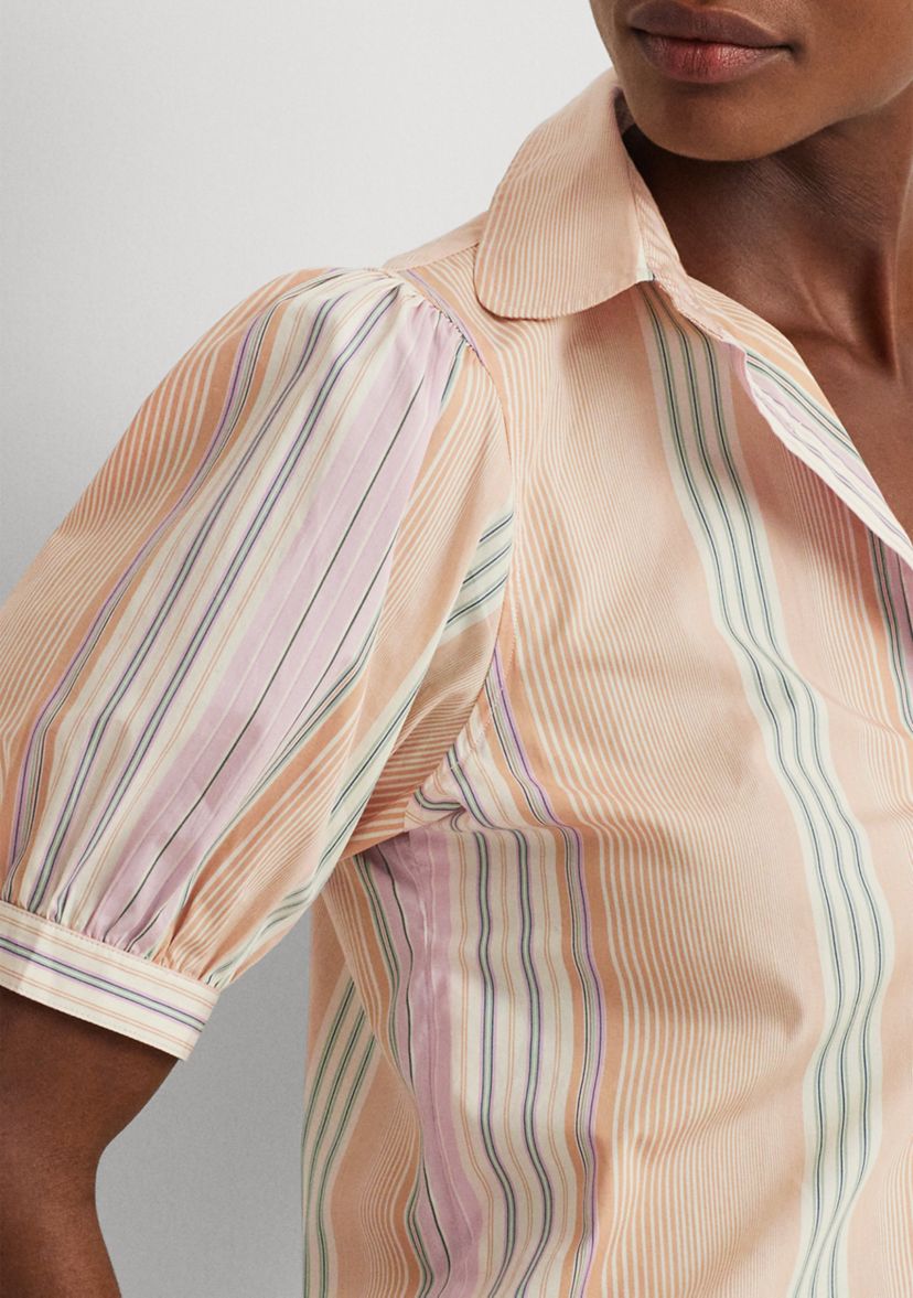 Striped Broadcloth Puff Sleeve Shirt