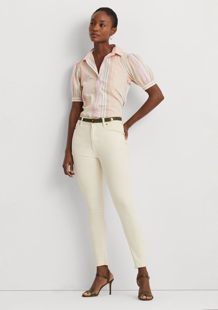 Striped Broadcloth Puff Sleeve Shirt
