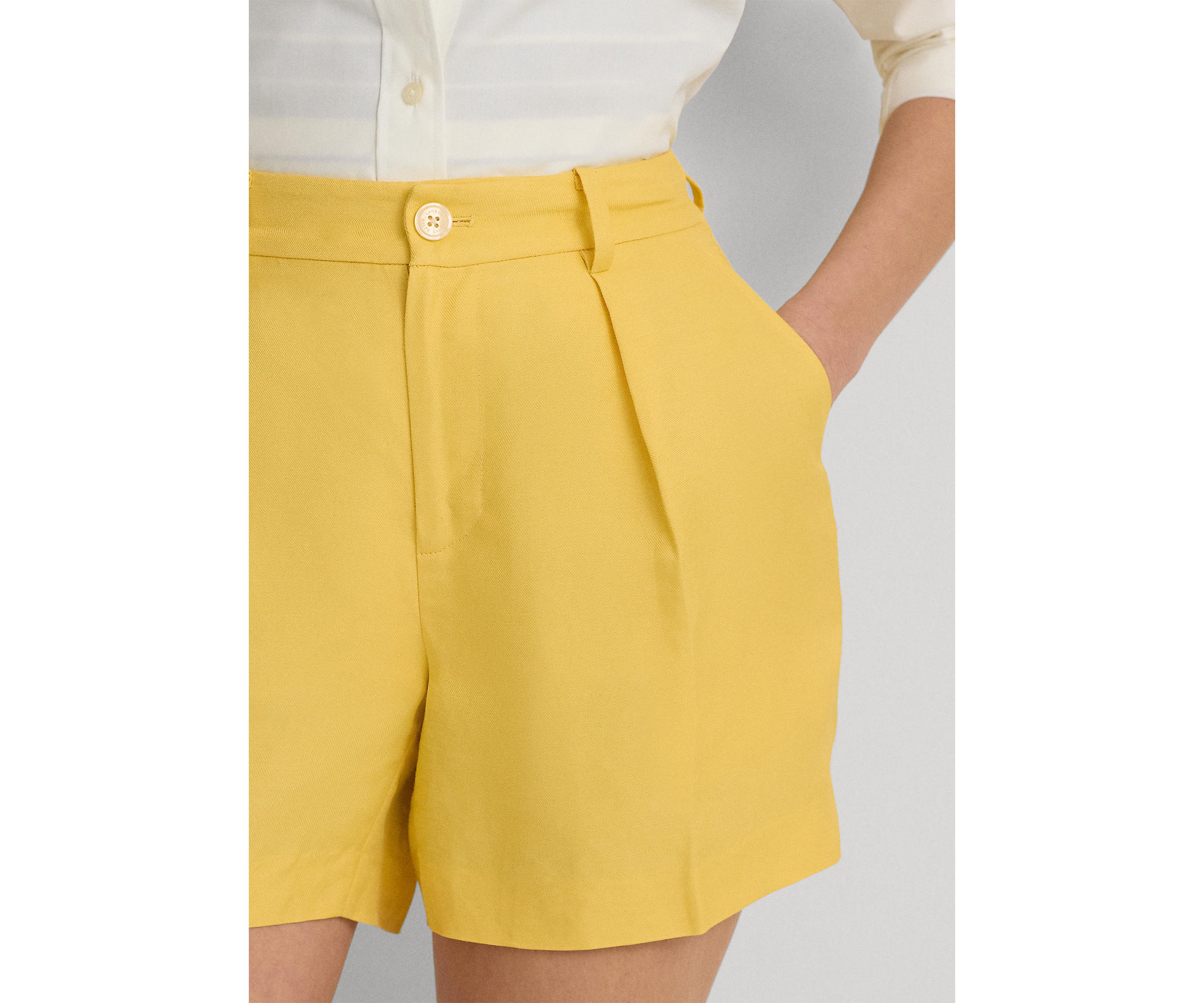 Pleated Linen Blend Twill Shorts