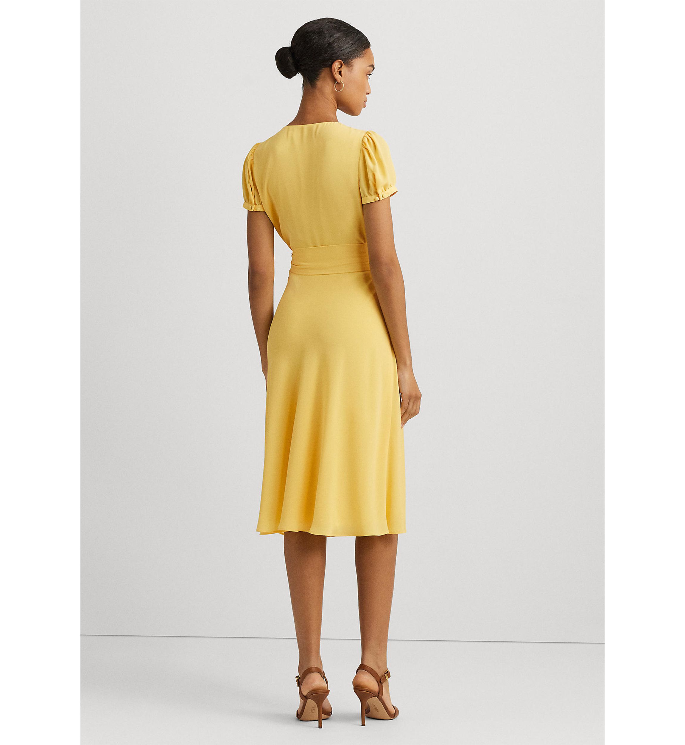 Belted Georgette Puff Sleeve Dress