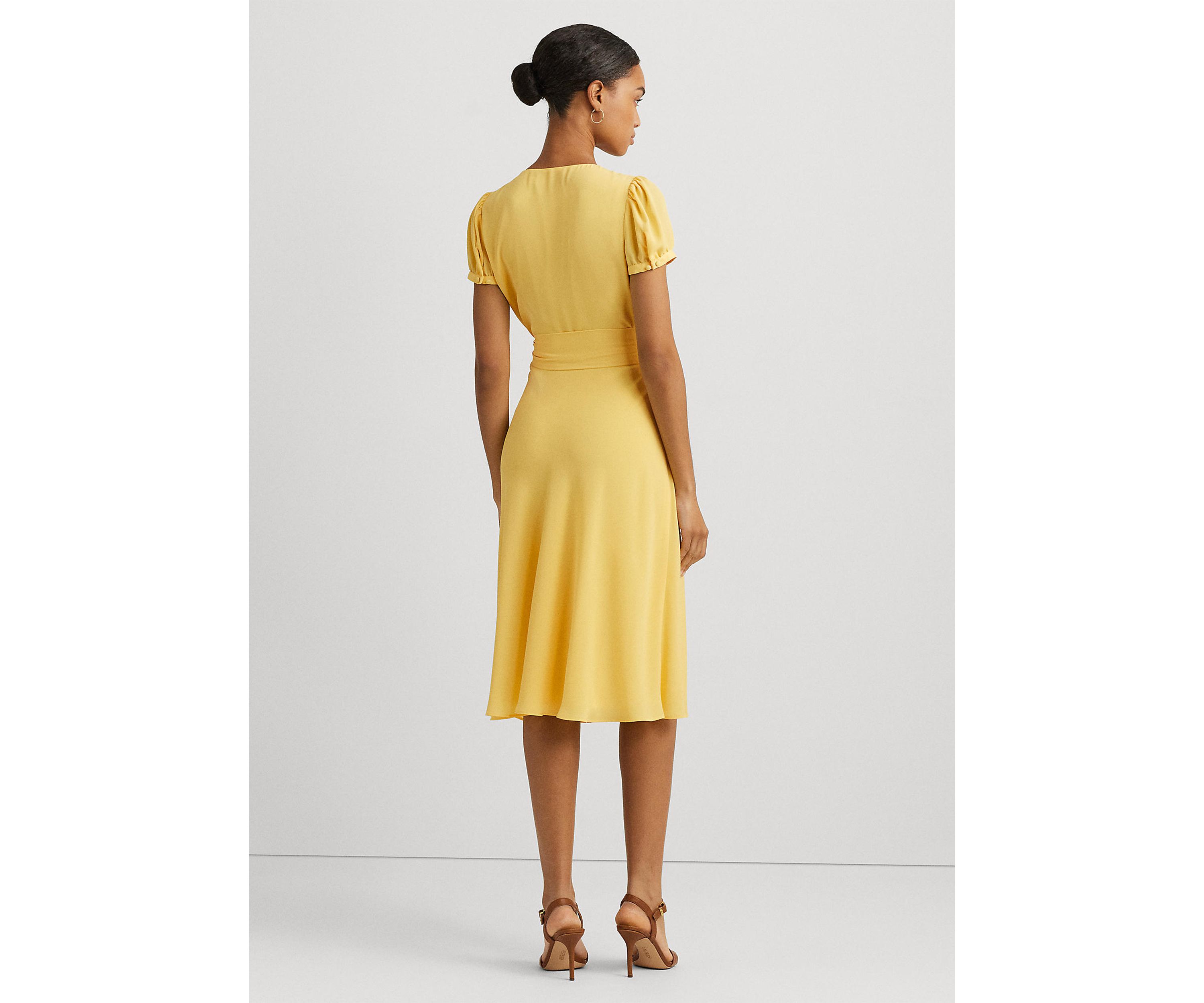 Belted Georgette Puff Sleeve Dress