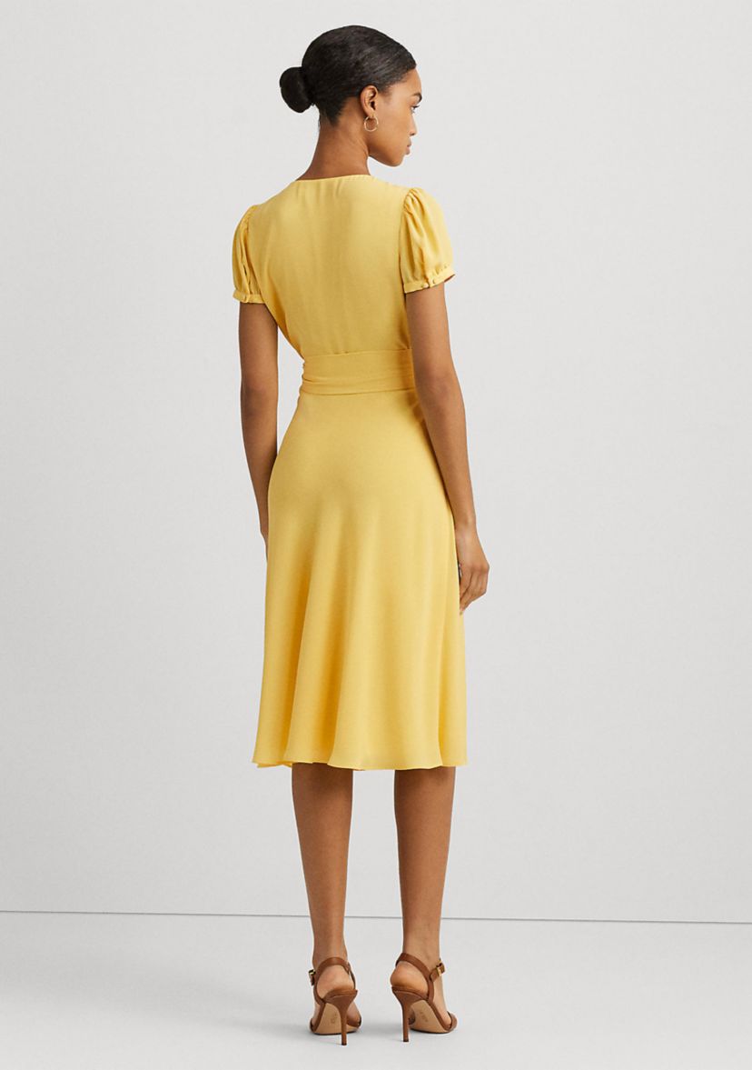Belted Georgette Puff Sleeve Dress