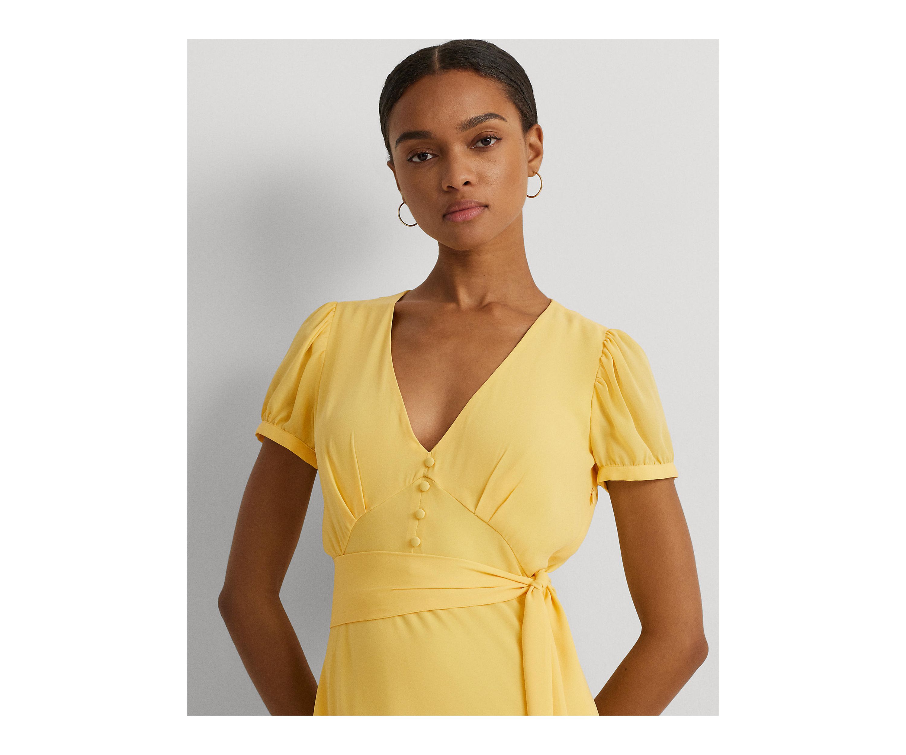 Belted Georgette Puff Sleeve Dress