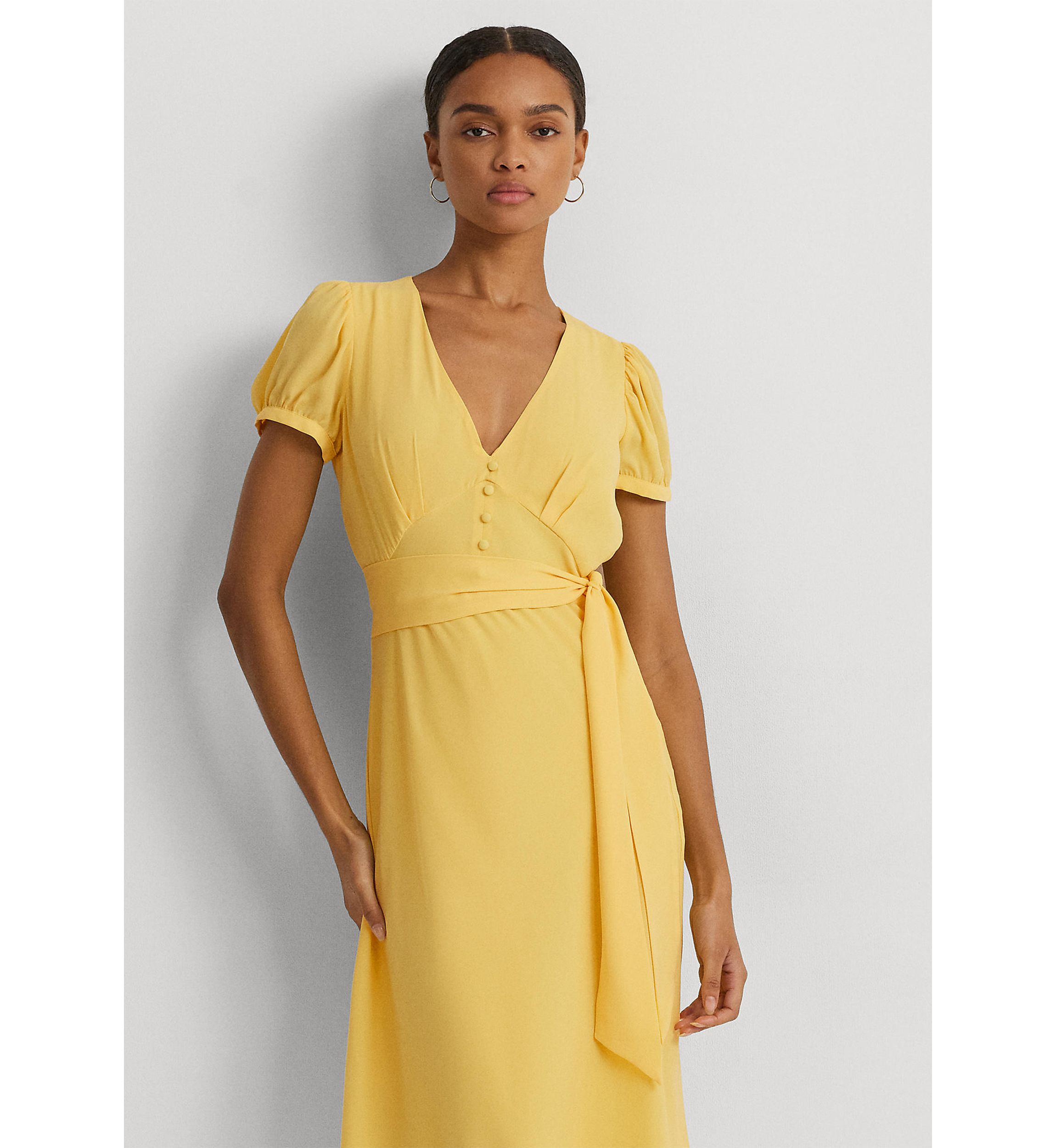Belted Georgette Puff Sleeve Dress