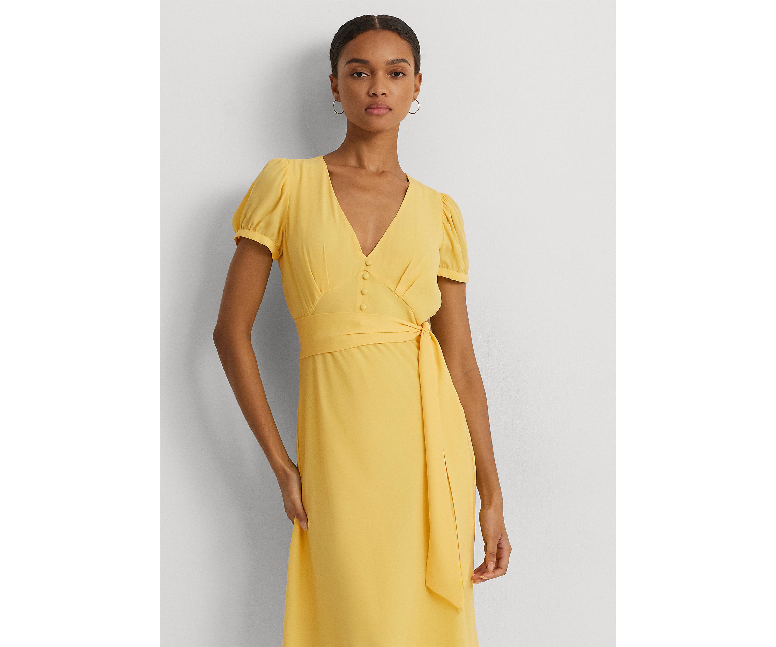 Belted Georgette Puff Sleeve Dress
