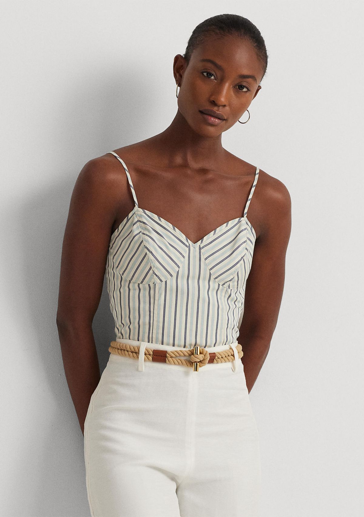 Striped Cotton Sleeveless Cropped Blouse