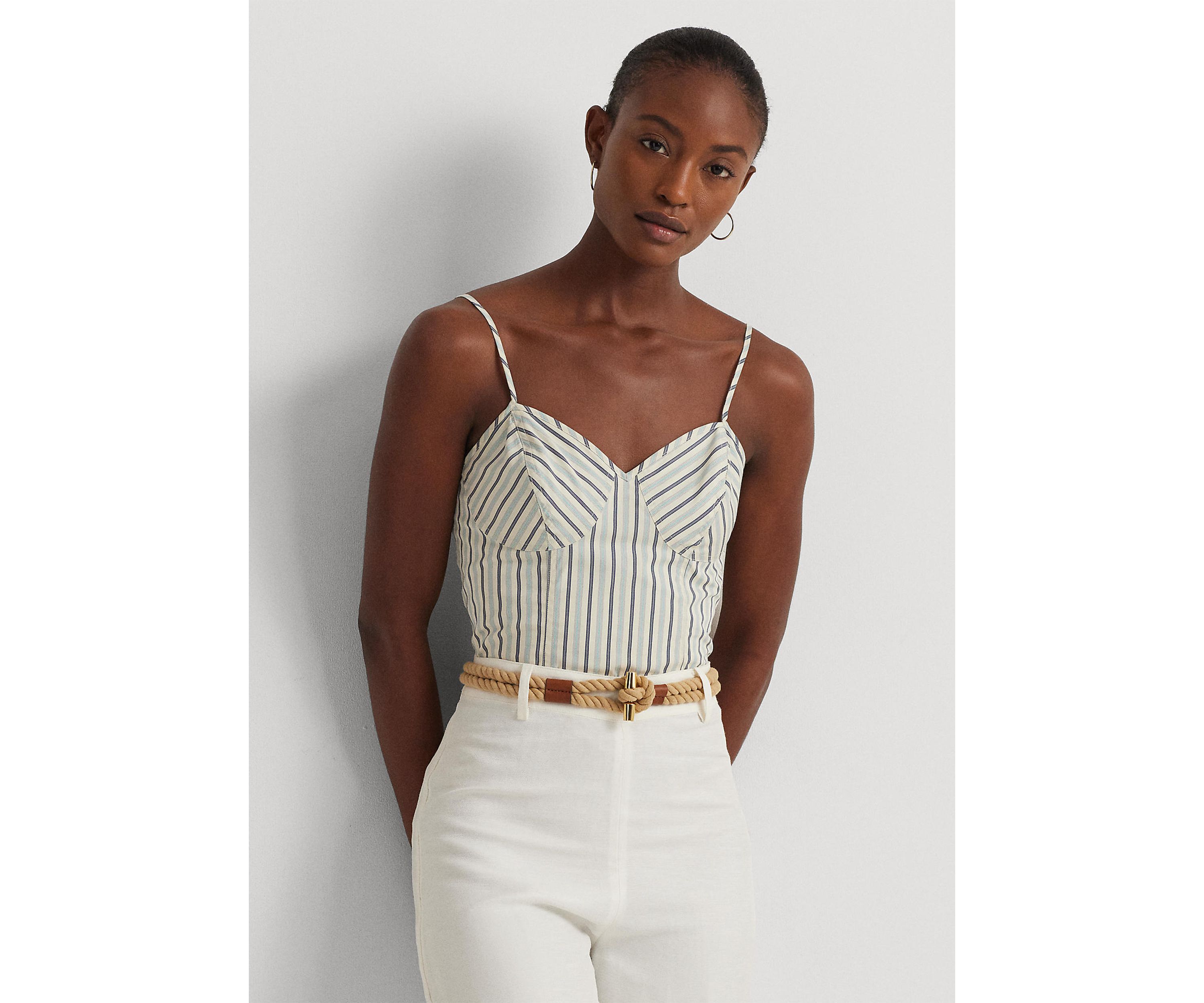 Striped Cotton Sleeveless Cropped Blouse