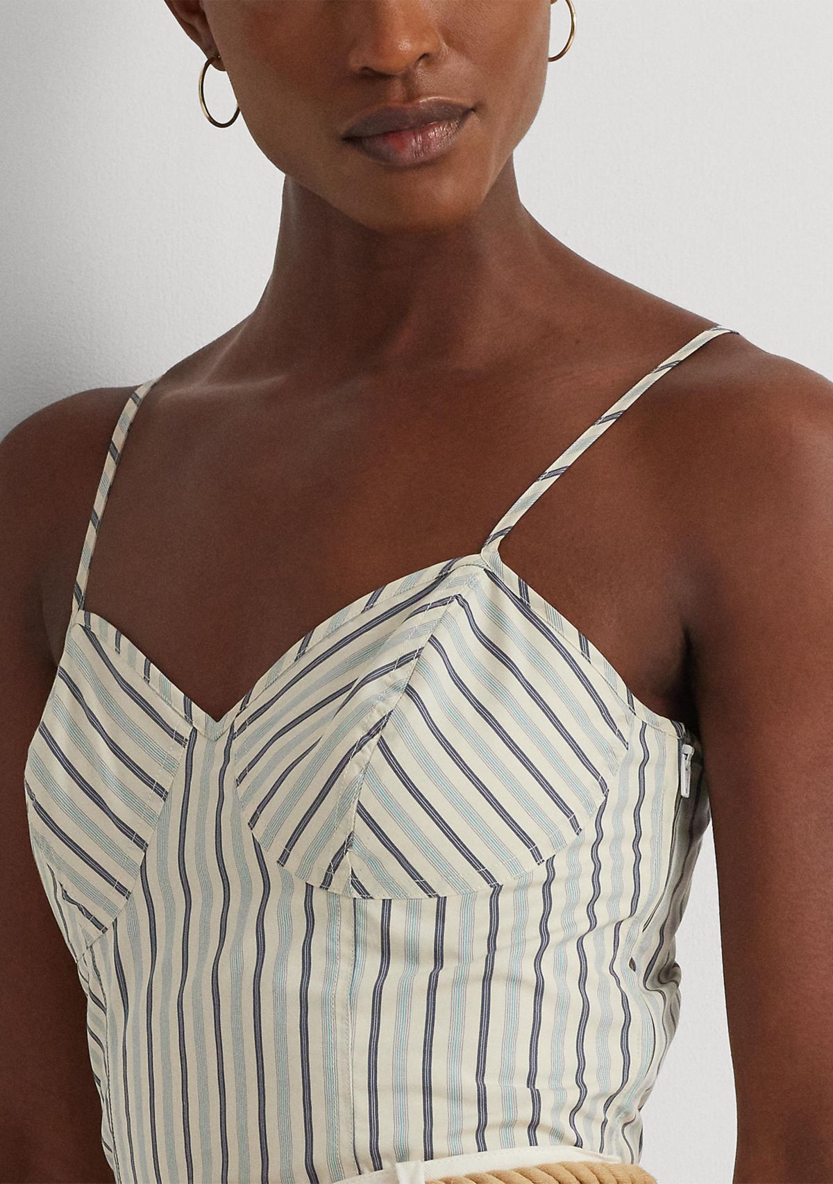 Striped Cotton Sleeveless Cropped Blouse