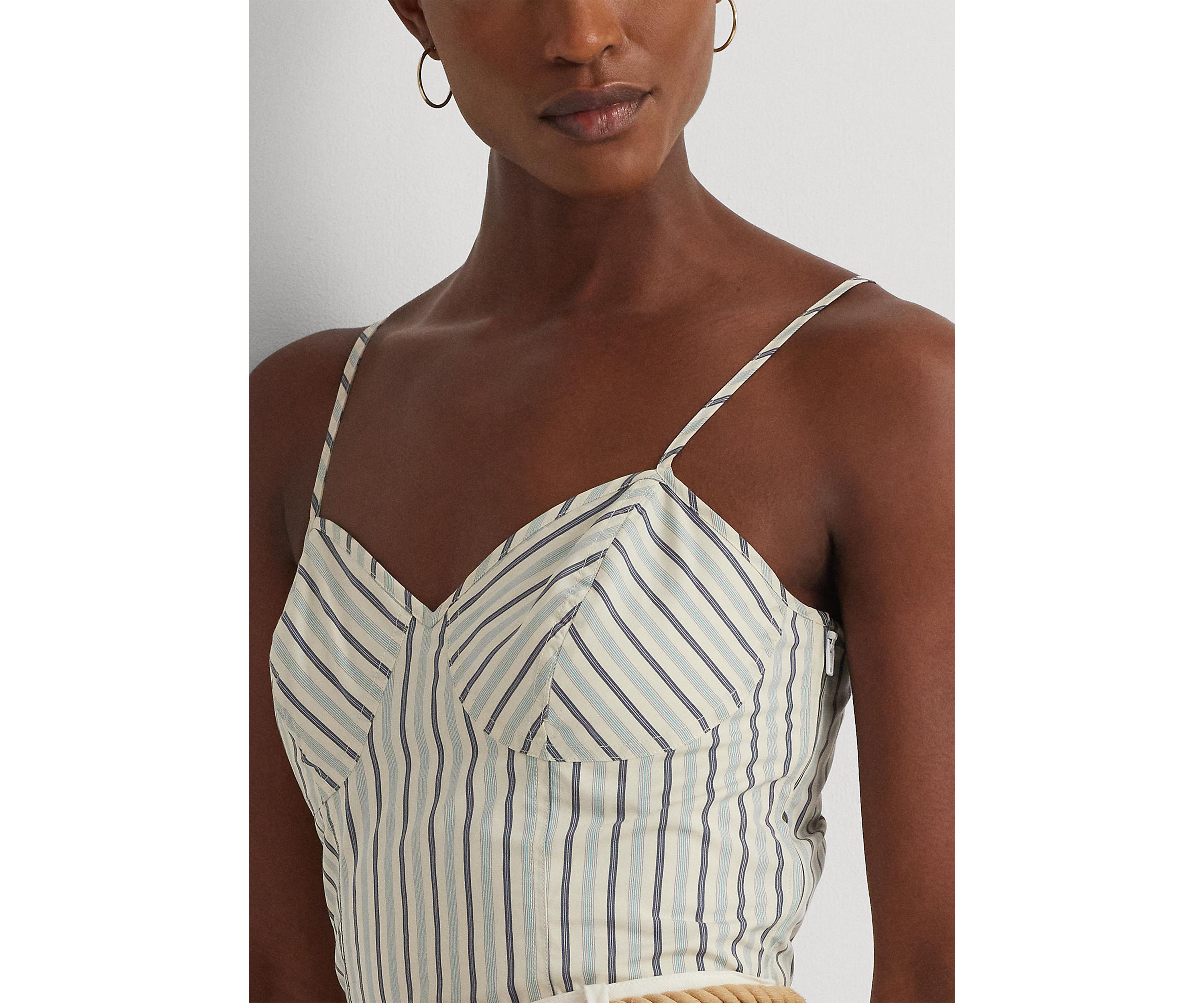 Striped Cotton Sleeveless Cropped Blouse