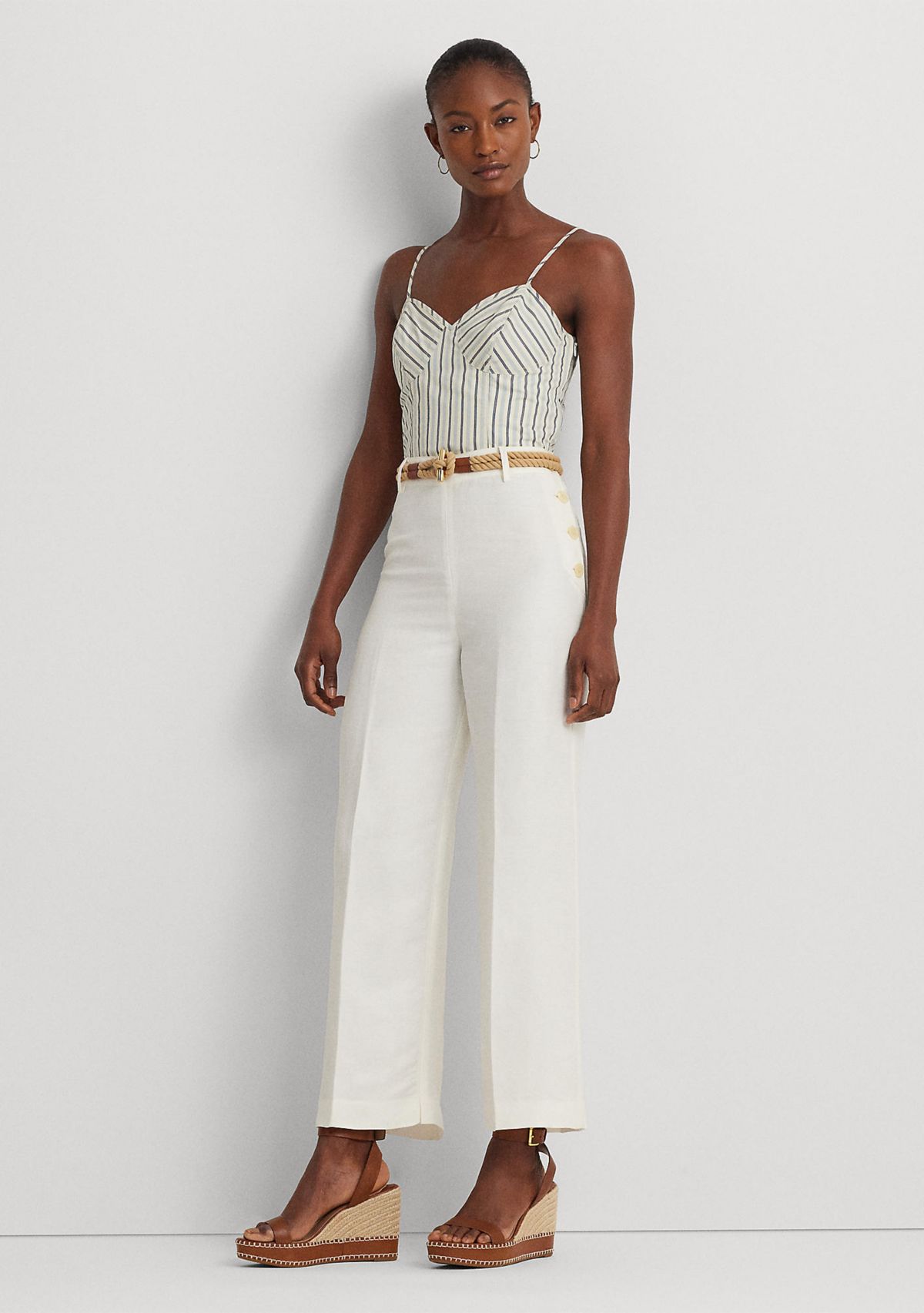 Striped Cotton Sleeveless Cropped Blouse