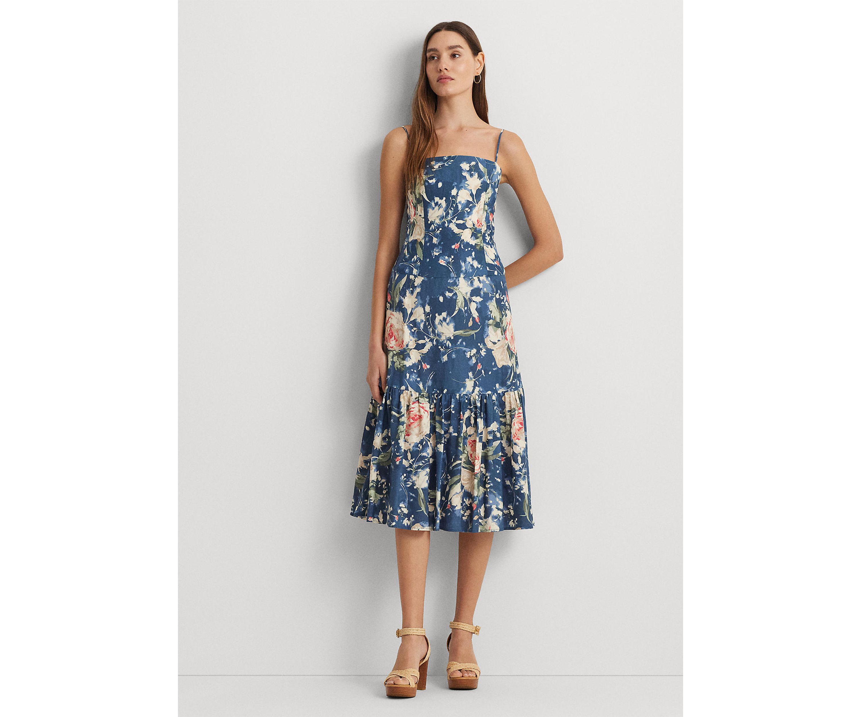 Floral Linen Blend Sleeveless Dress